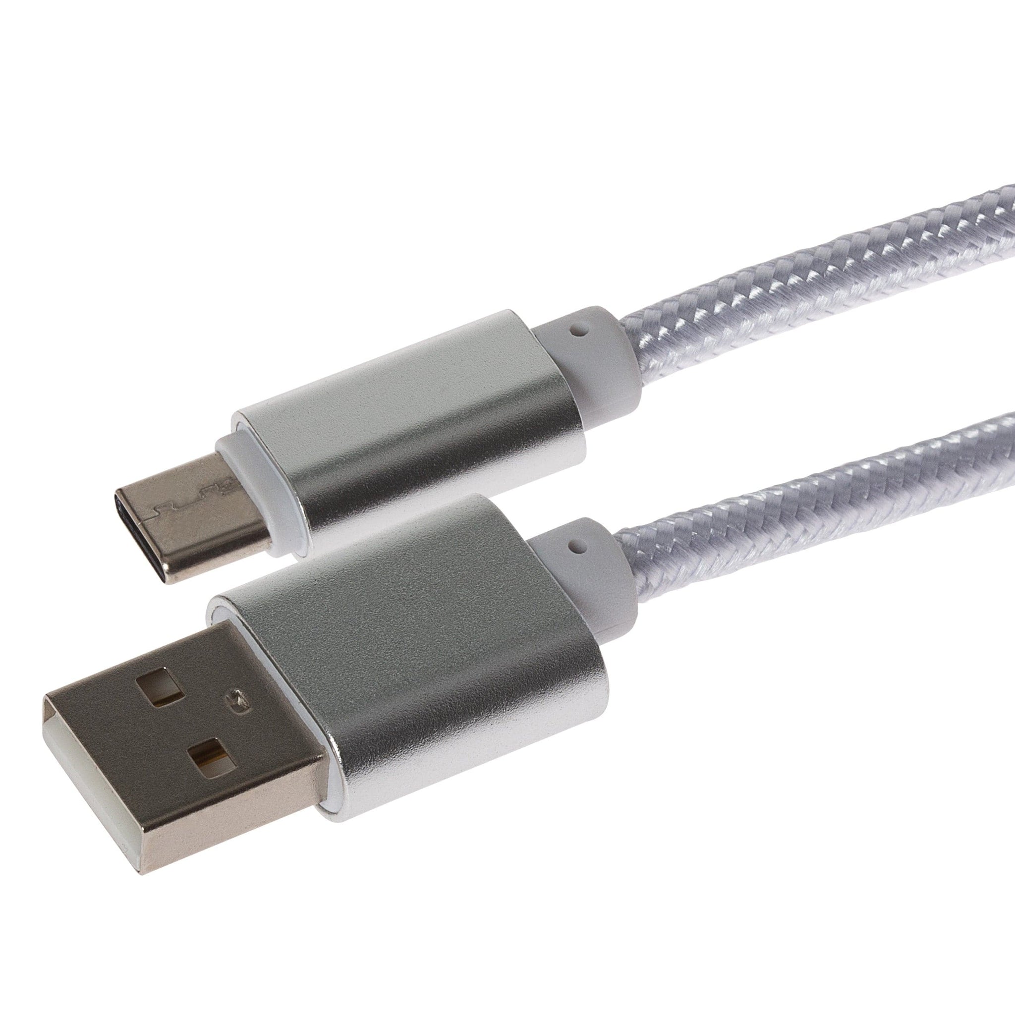 Maplin USB-C to USB-A Braided Cable - Silver, 3m (Pack of 3)