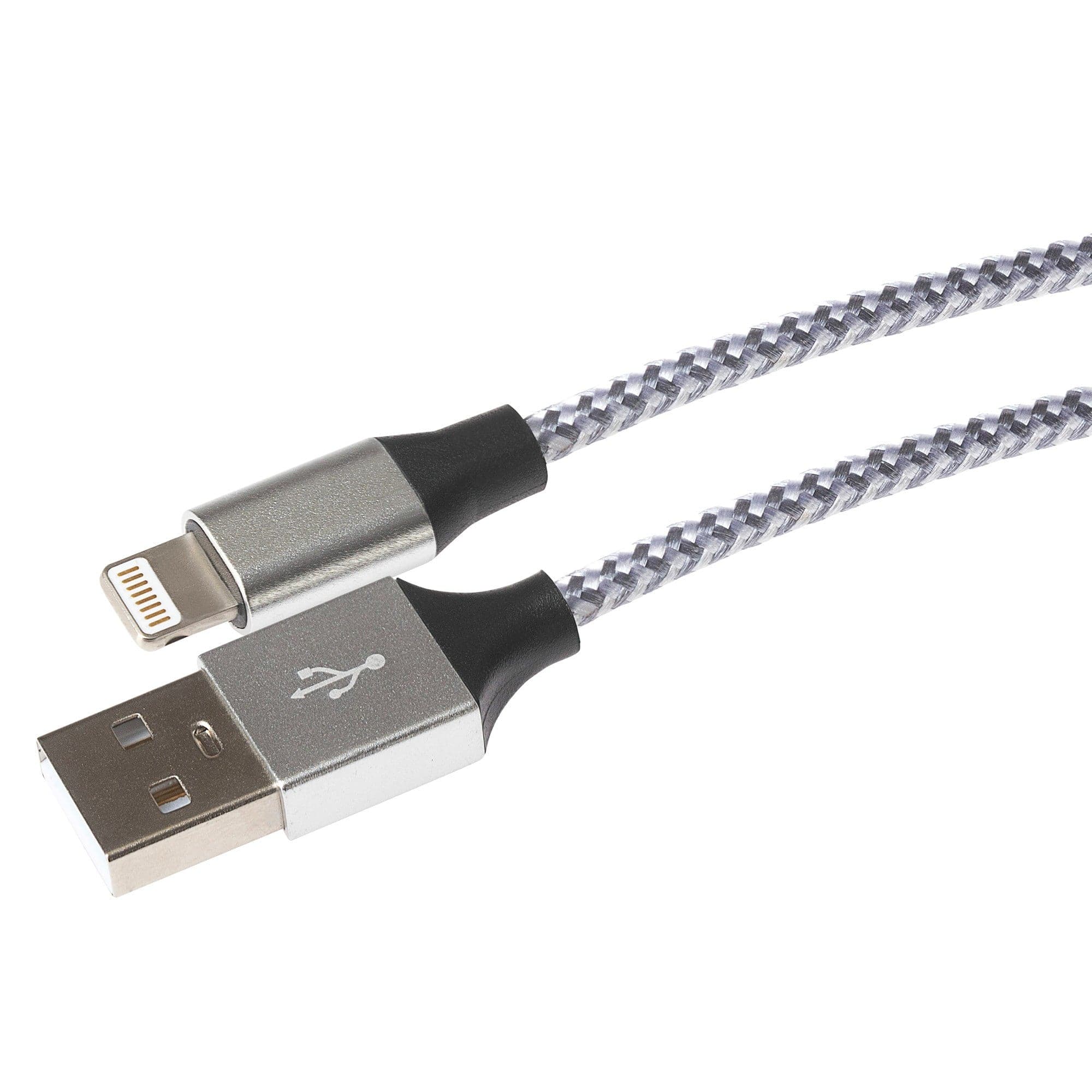 Maplin Lightning Connector to USB-A Braided Cable - Silver, 1m (Pack of 3)