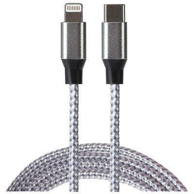 Maplin Pro Lightning to USB-C 20W Fast Charging Braided Cable - Silver, 2m