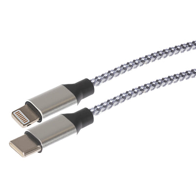 Maplin Pro Lightning to USB-C 20W Fast Charging Braided Cable - Silver, 2m
