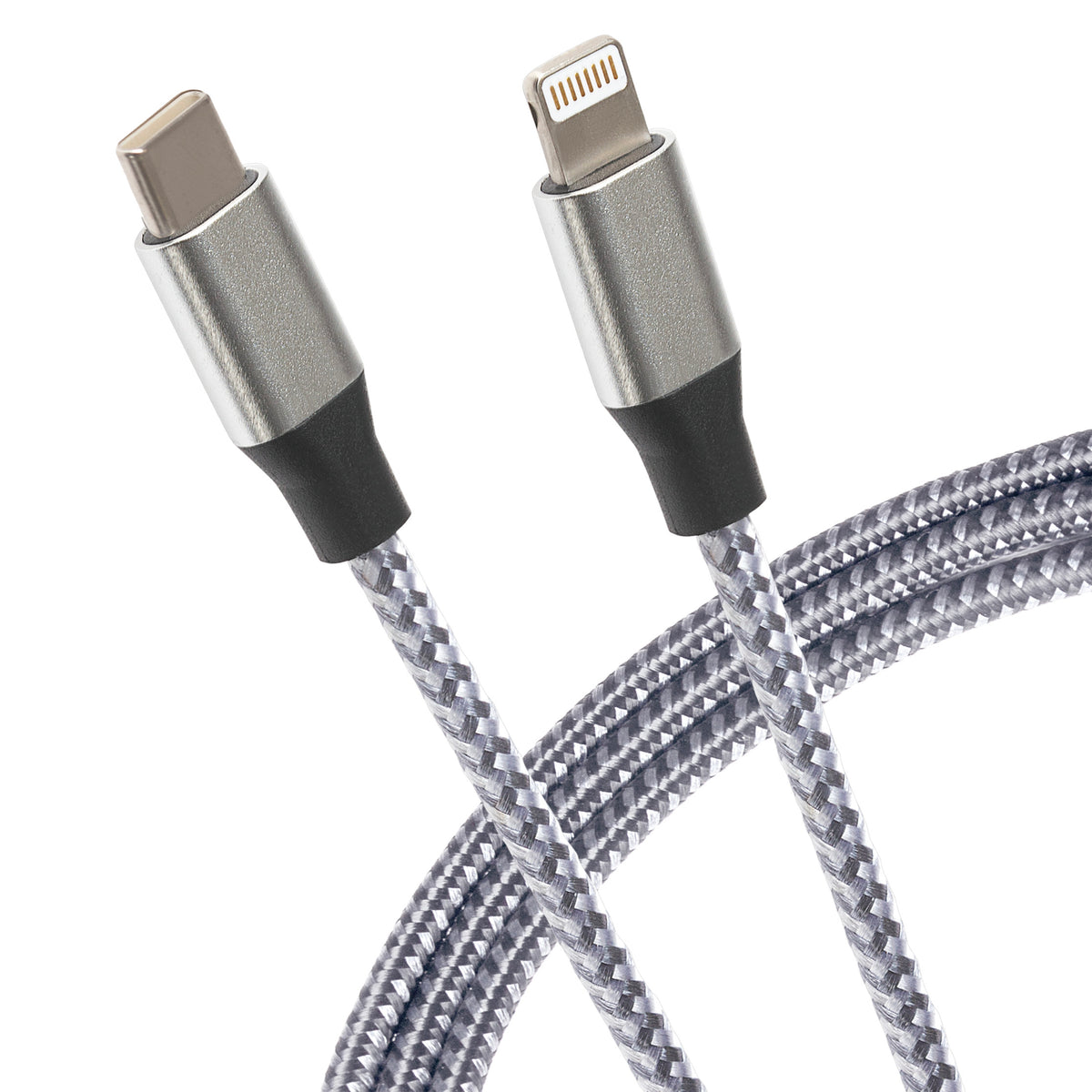 Lightning to USB C 20W Fast Charging Braided Cable Silver 2m