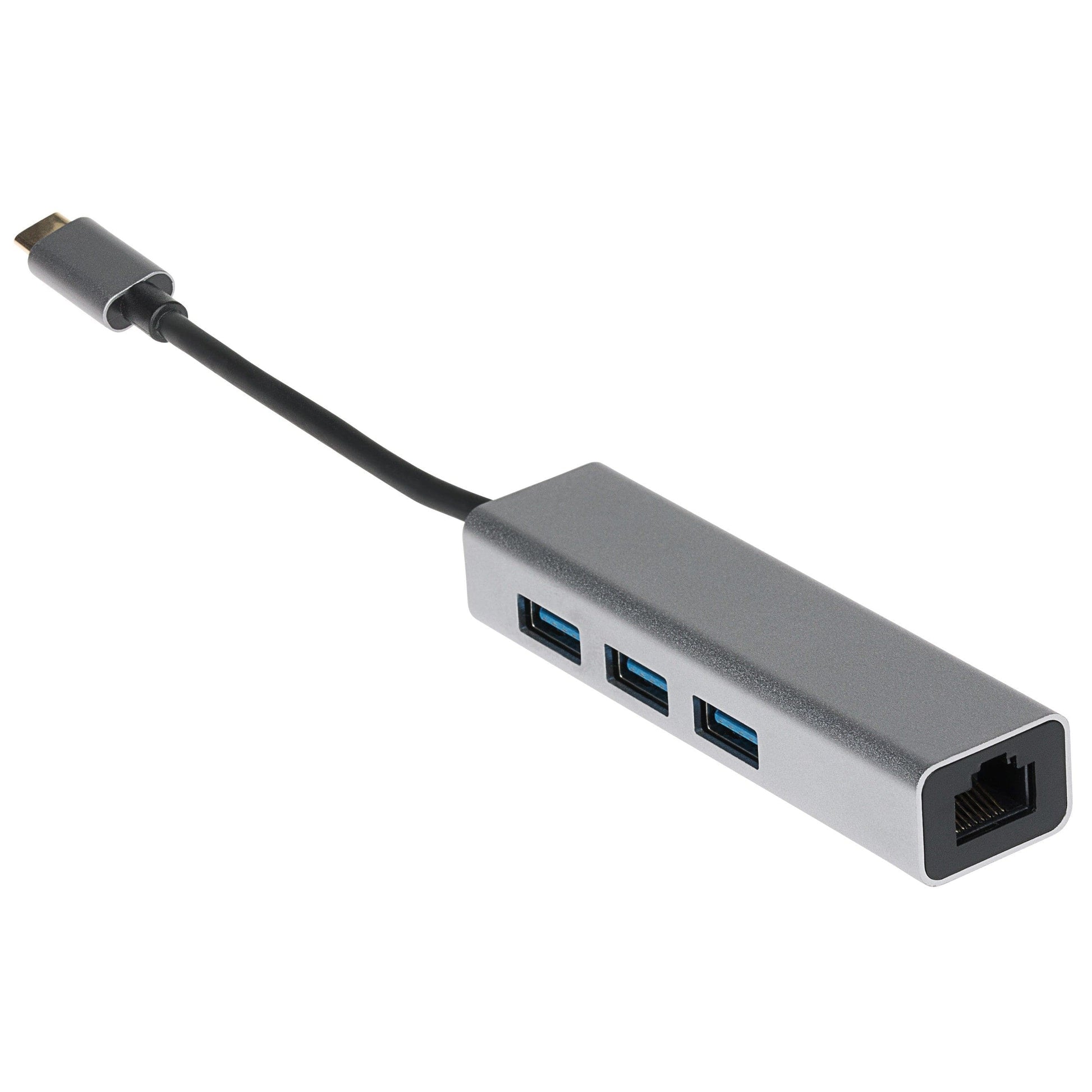 Nikkai USB-C Multiport Hub to 3x USB-A 3.0 / Gigabit RJ45 - Silver - maplin.co.uk