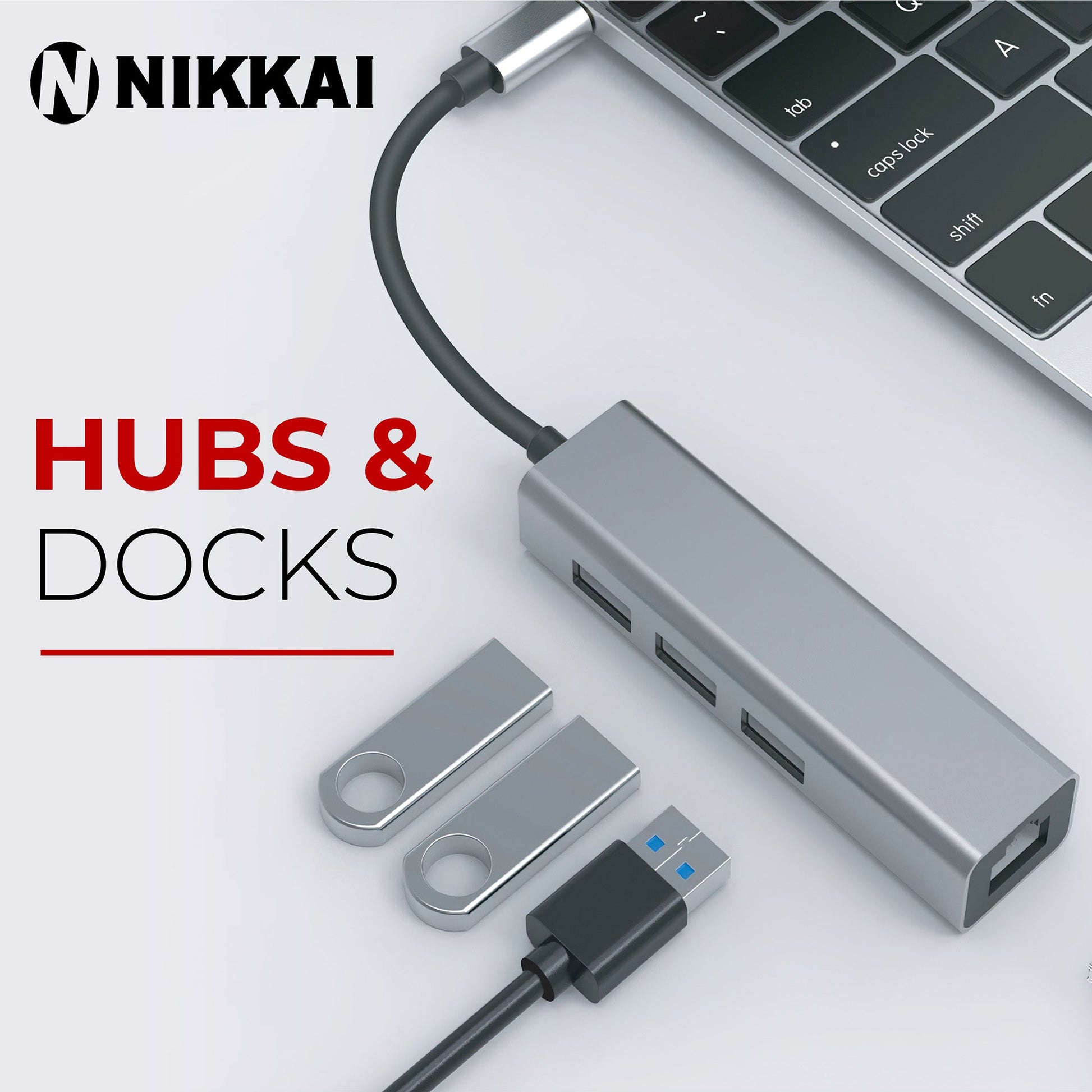 Nikkai USB-C Multiport Hub to 3x USB-A 3.0 / Gigabit RJ45 - Silver - maplin.co.uk