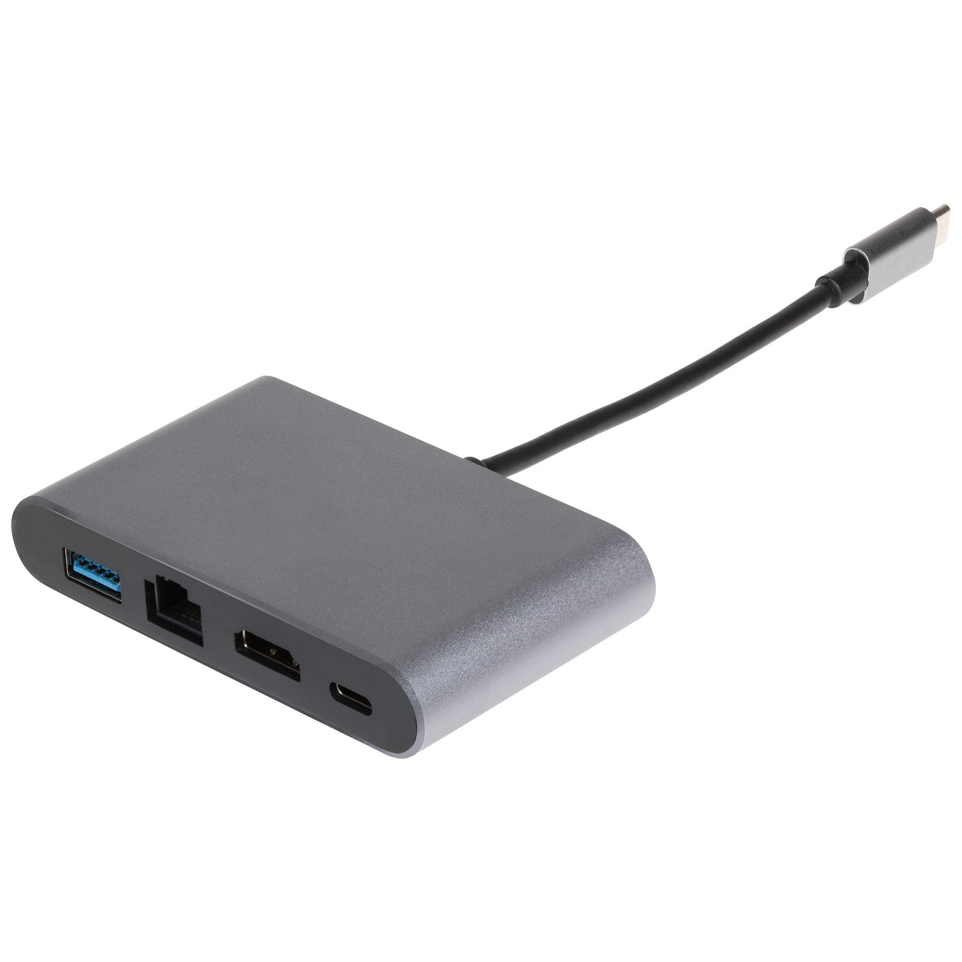 Nikkai USB-C Multiport Hub to USB-A 3.0 / HDMI 4K / Gigabit RJ45 / USB-C PD - Silver - maplin.co.uk
