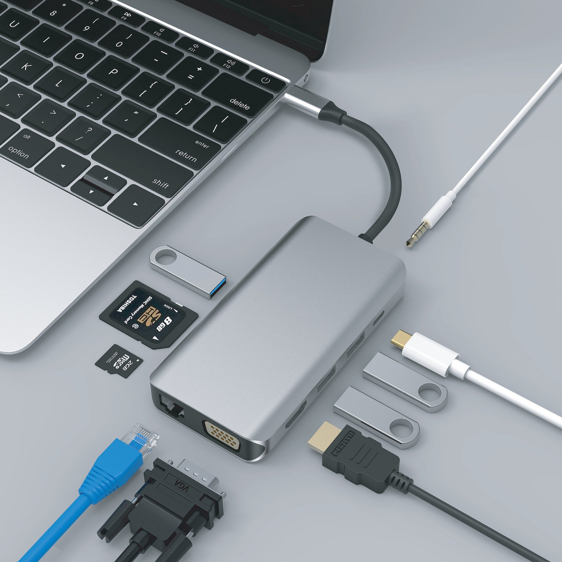 USB-C Multiport Adapter, USB-A, SD Card Reader, PD Charging