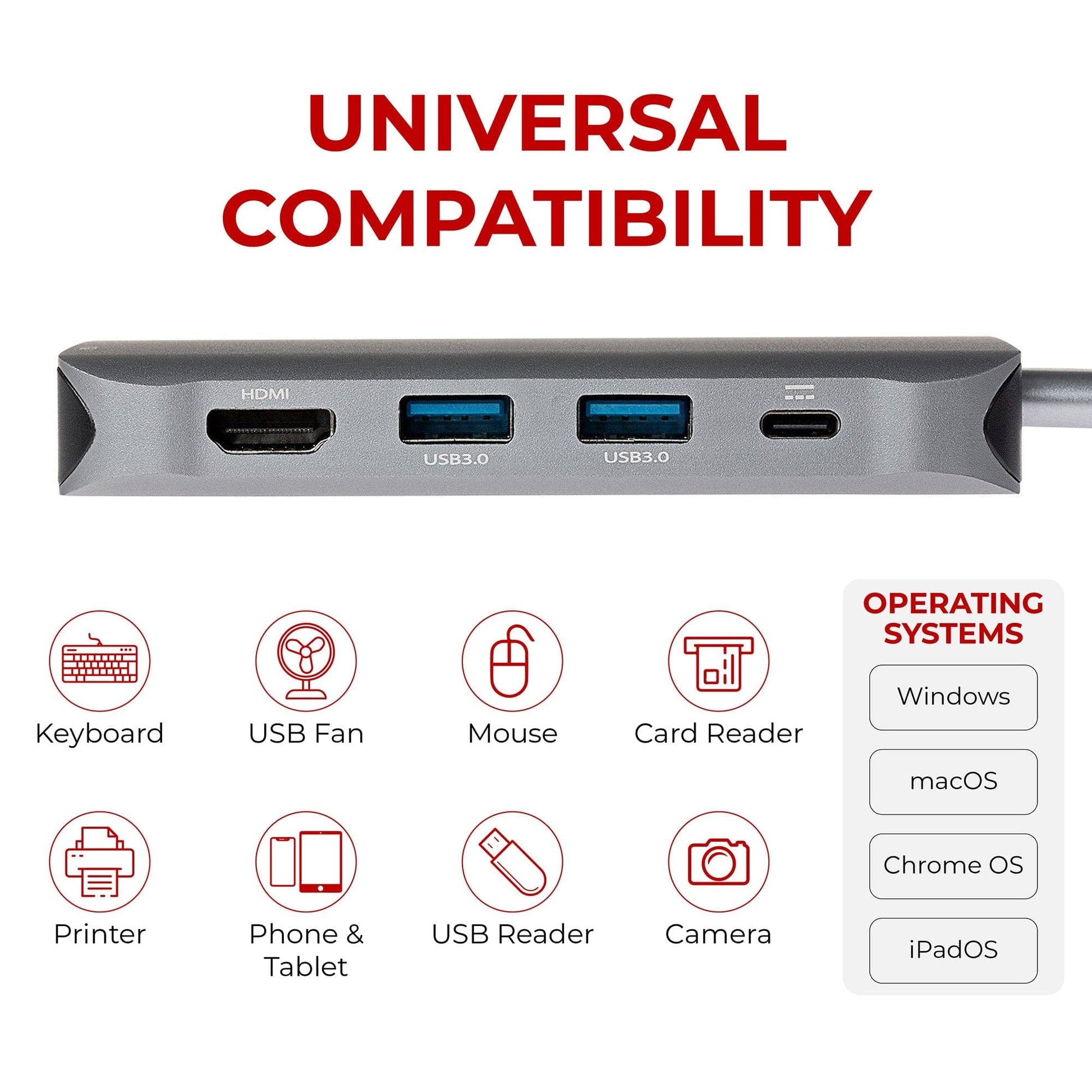 Nikkai USB-C Multiport Hub to 3x USB-A 3.0 / HDMI 4K / Gigabit RJ45 / VGA / USB-C PD / 3.5mm Audio / SD Card Reader - Silver - maplin.co.uk