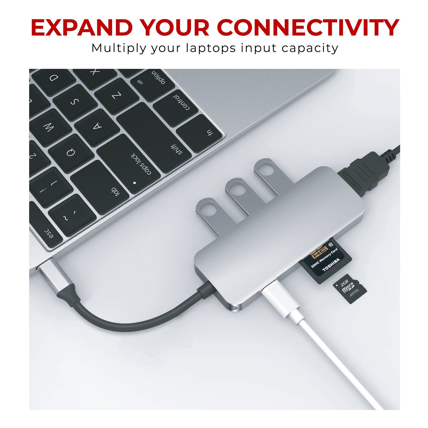 Nikkai USB-C Multiport Hub to 3x USB-A 3.0 / HDMI 4K / USB-C PD / SD & microSD Card Reader - Silver - maplin.co.uk