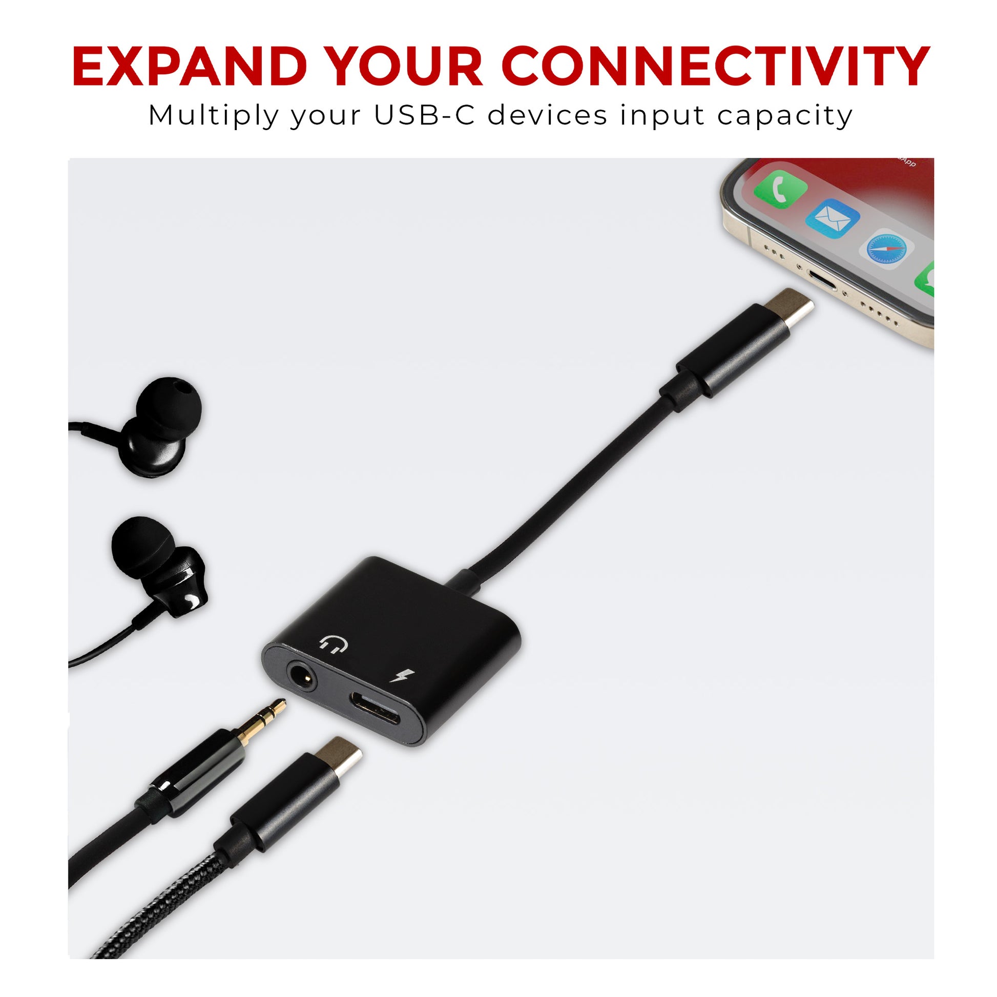 Nikkai USB-C to Headphone Jack plus USB-C Jack White