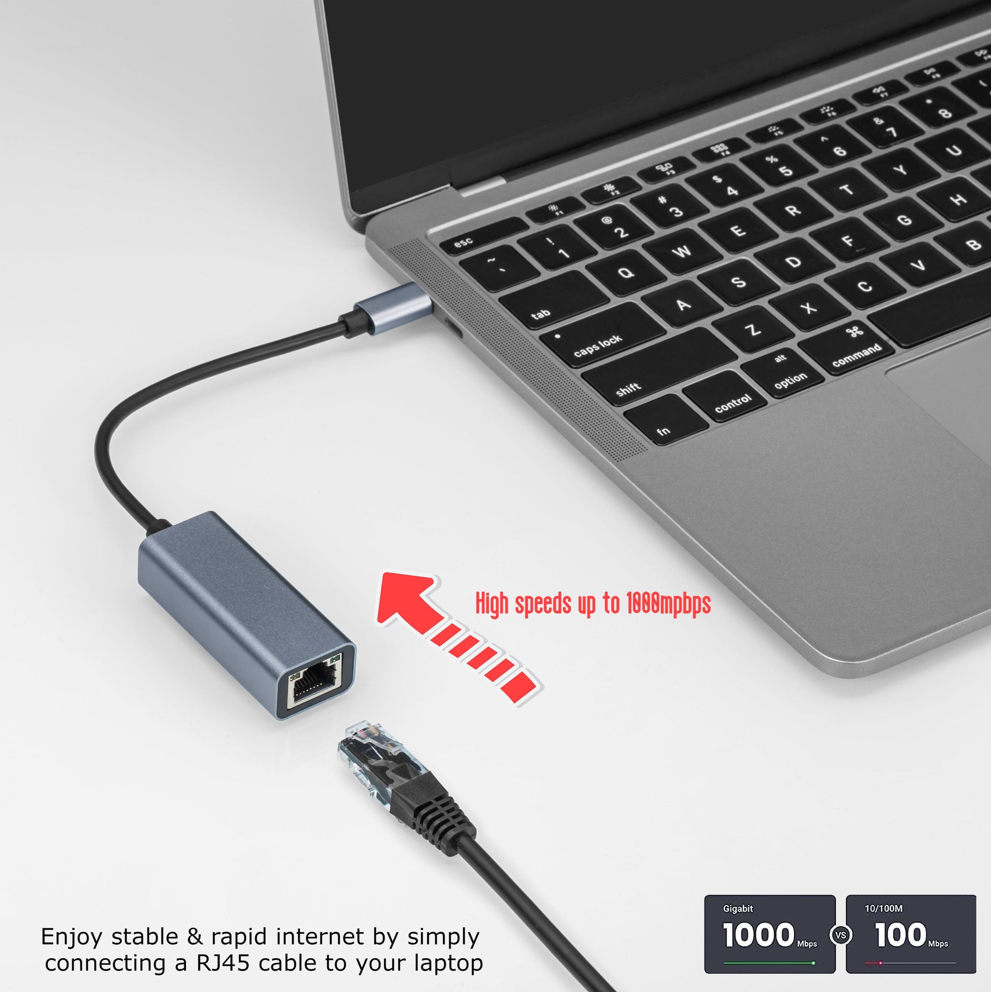 Nikkai USB-C to Gigabit RJ45 Ethernet Network LAN Adapter - Black, 0.25m - maplin.co.uk