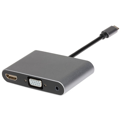 Nikkai USB-C Multiport Hub to HDMI 4K / VGA / 3.5mm Audio (Supports Mirror, Extended and SST Mode) - Silver - maplin.co.uk
