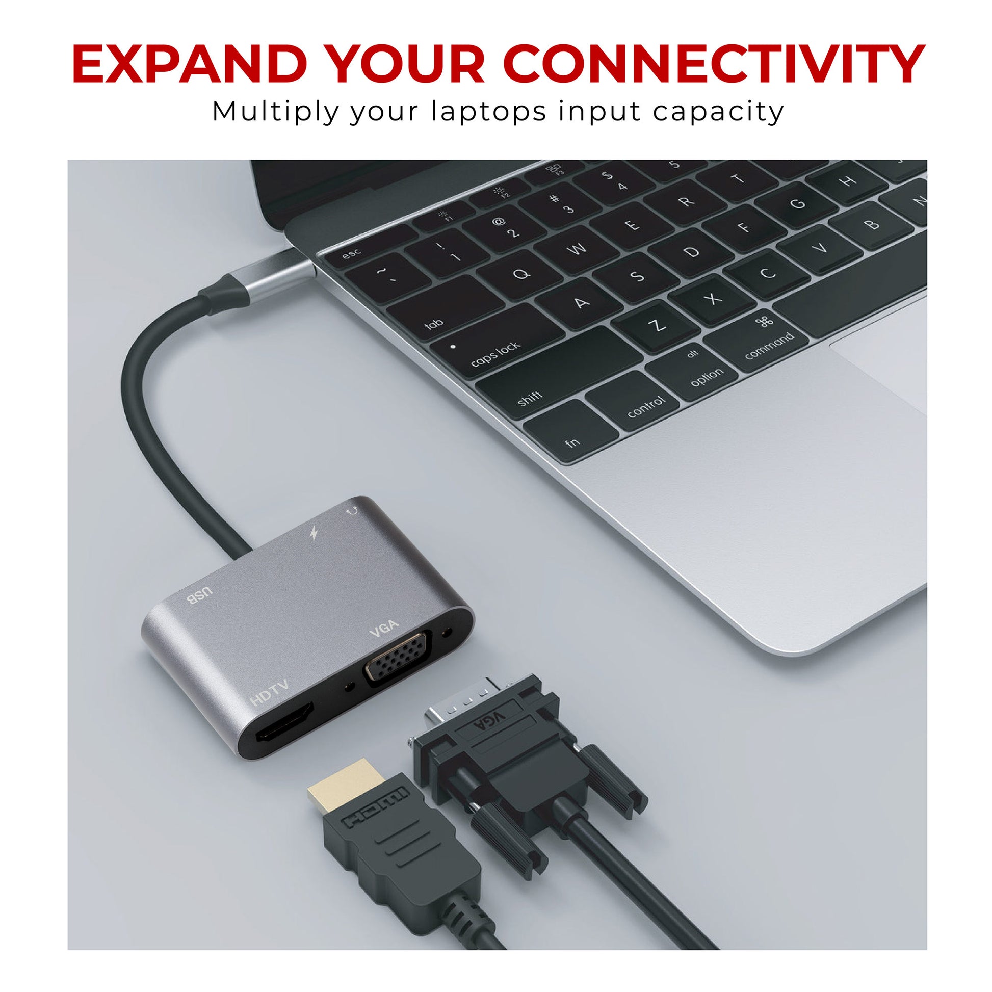 Nikkai USB-C to VGA HDMI Jack Multiport Adapter Silver