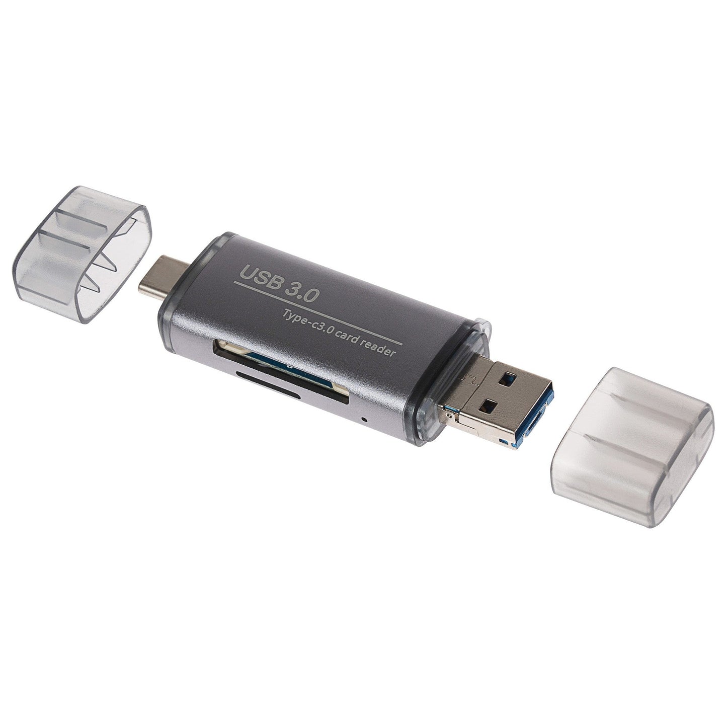 Nikkai USB-C & USB-A 3.0 SD / MicroSD Card Reader - Silver - maplin.co.uk