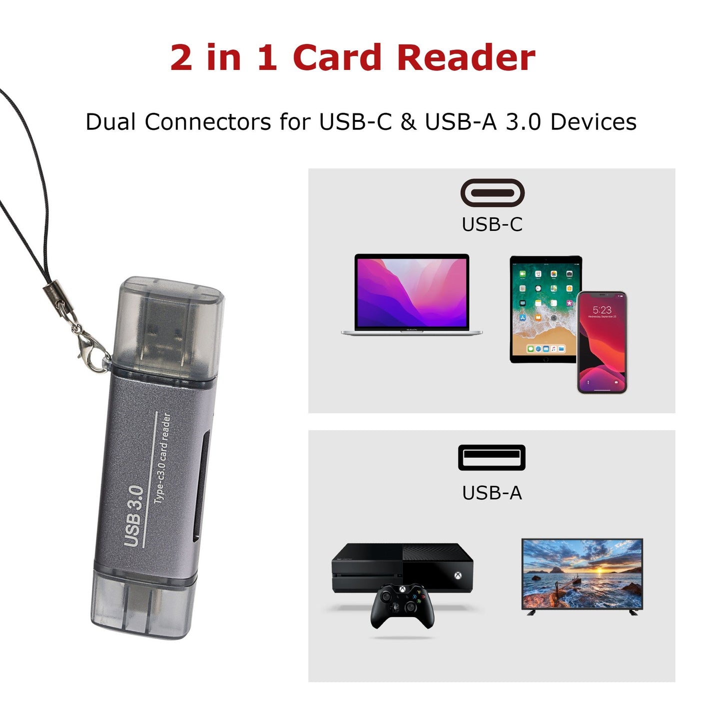 Nikkai USB-C & USB-A 3.0 SD / MicroSD Card Reader - Silver - maplin.co.uk