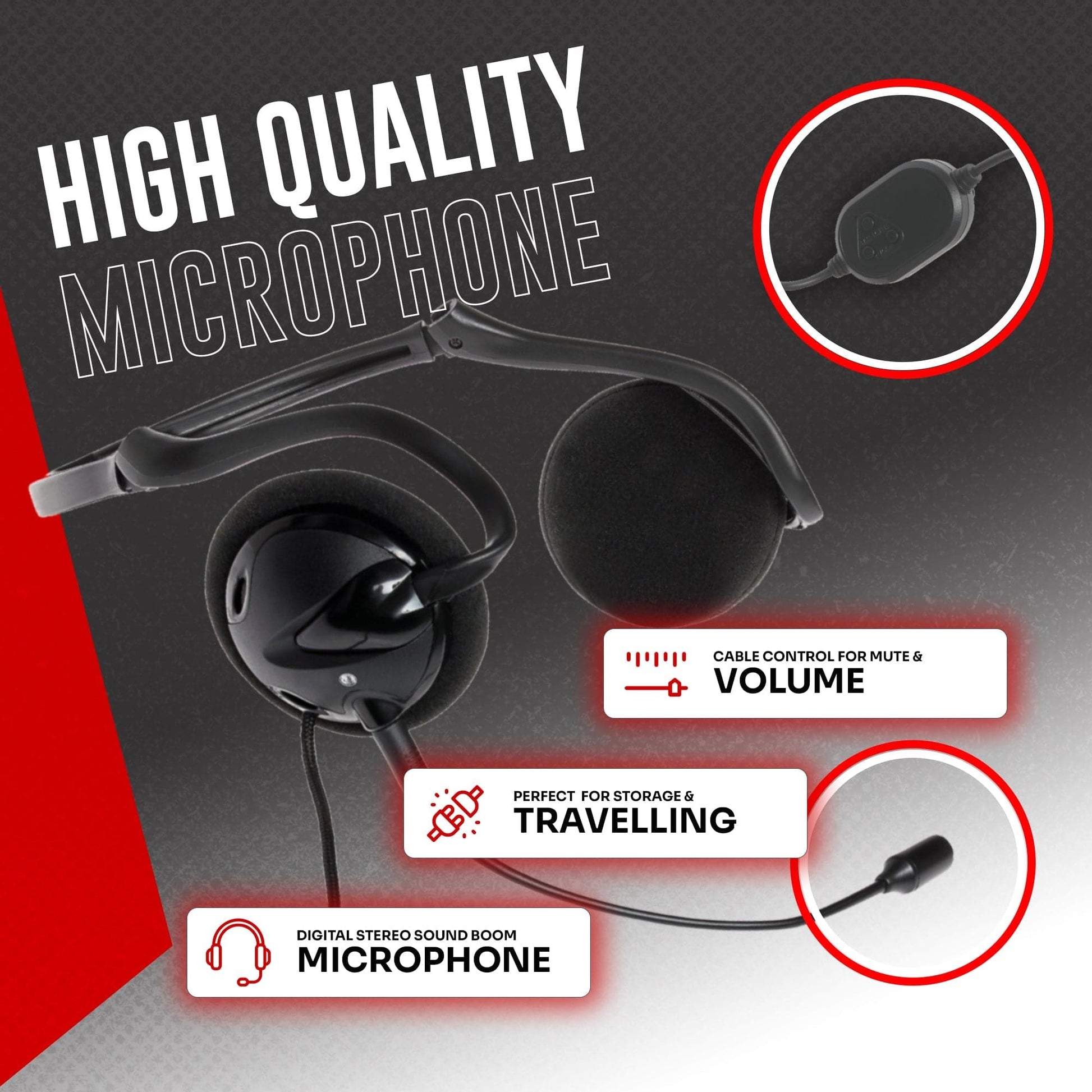 ProSound Stereo USB-A Foldable Headset with Detachable Boom Microphone - maplin.co.uk