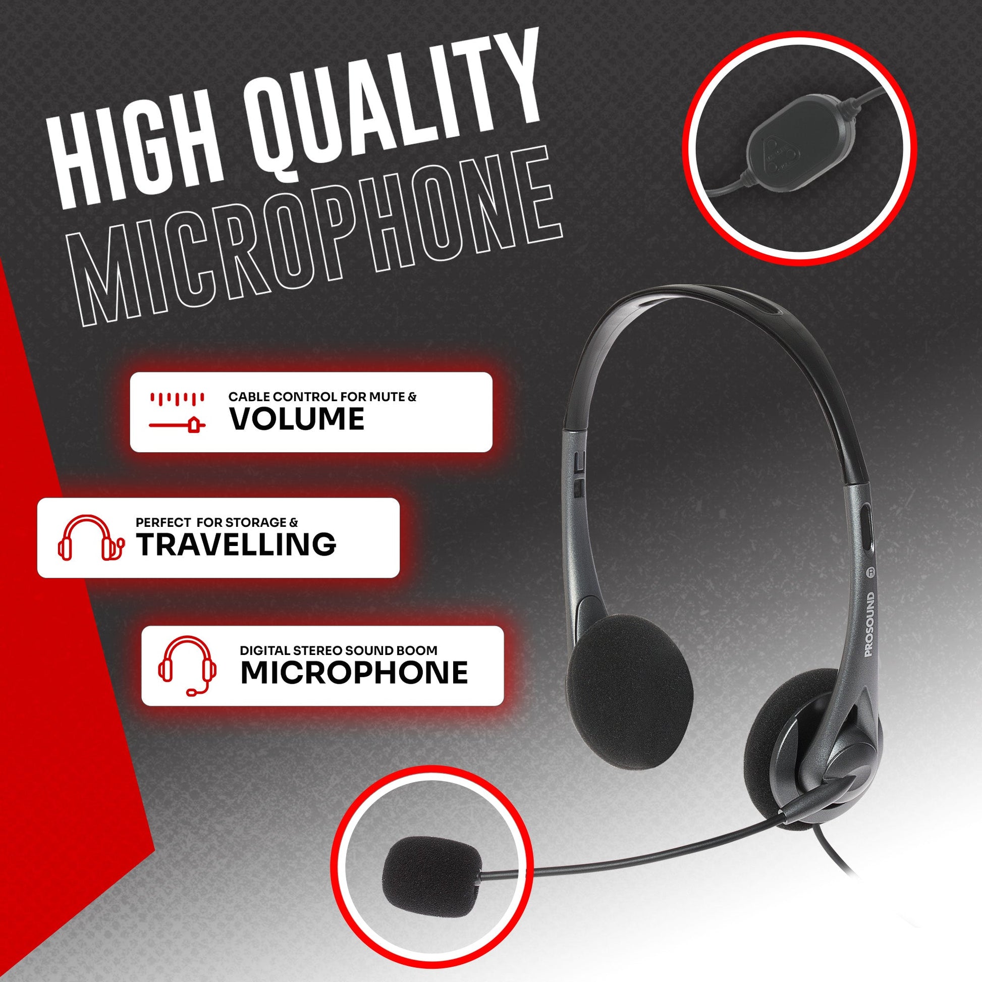 ProSound USB-A Stereo Headset with Electet Condenser Boom Microphone & 1.2m Cable - maplin.co.uk