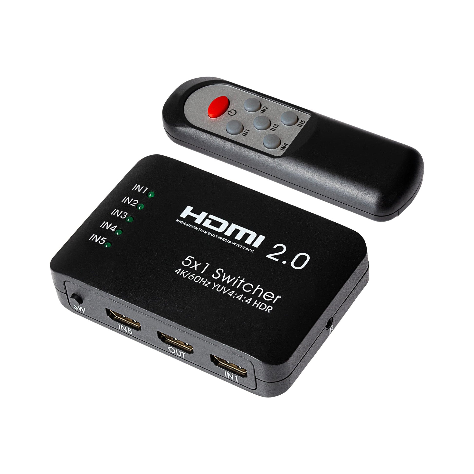 Maplin HDMI Switch 5-in-1 Out, 4K 60Hz with Remote – Black