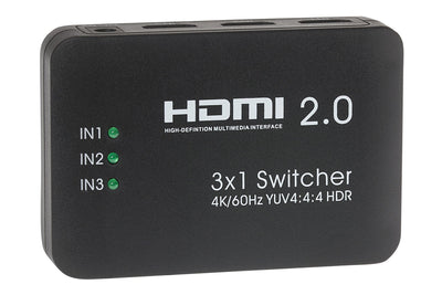 Nikkai HDMI Switch 3 Ports in 1 Port Out 4K 60Hz Resolution with Remote Control - Black - maplin.co.uk