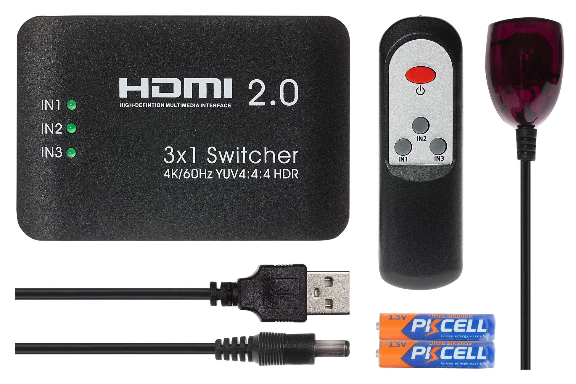 Nikkai HDMI Switch 3 Ports in 1 Port Out 4K 60Hz Resolution with Remote Control - Black - maplin.co.uk
