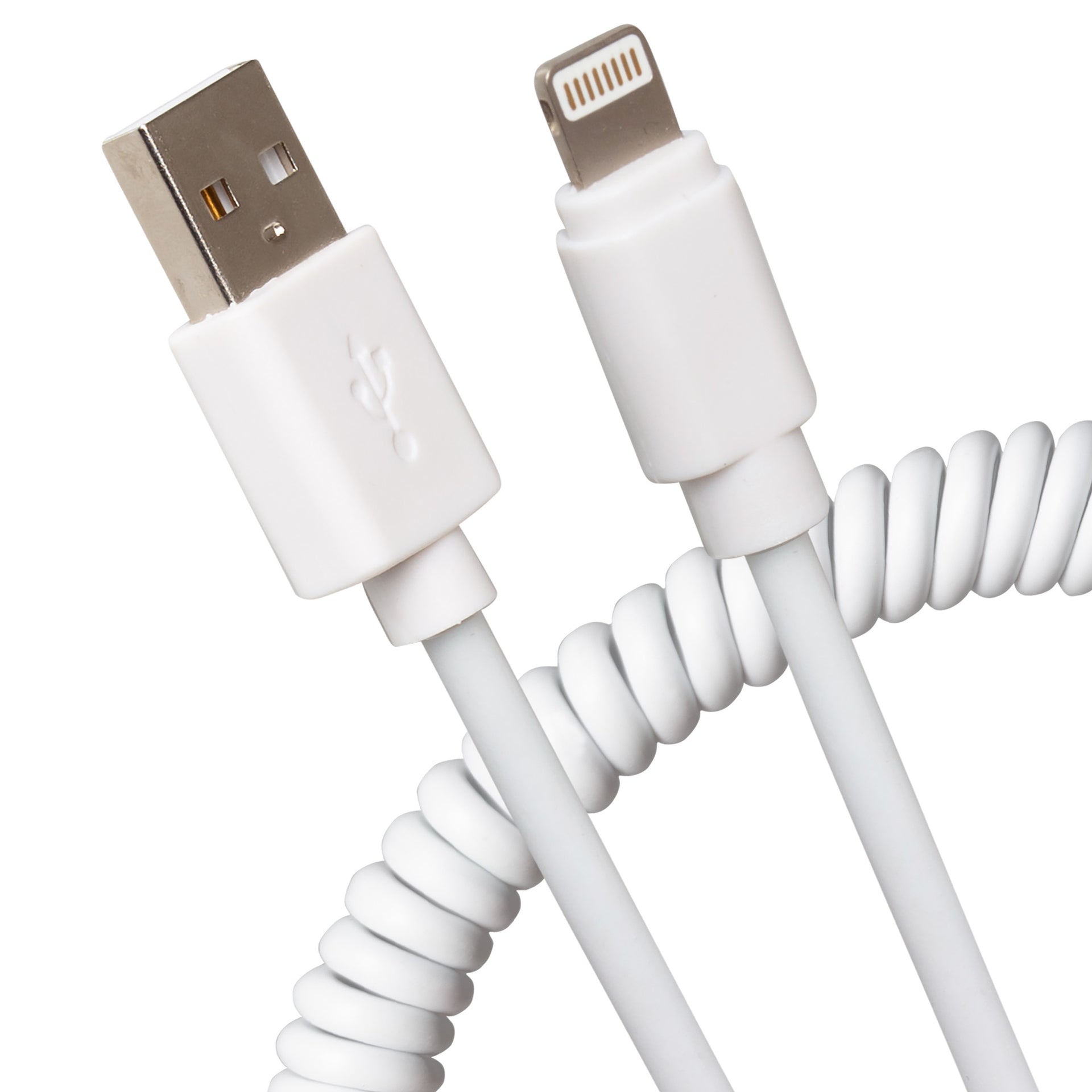 Premium Apple MFI Certified Lightning to USB 2.0 Coiled Cable White 0.5m