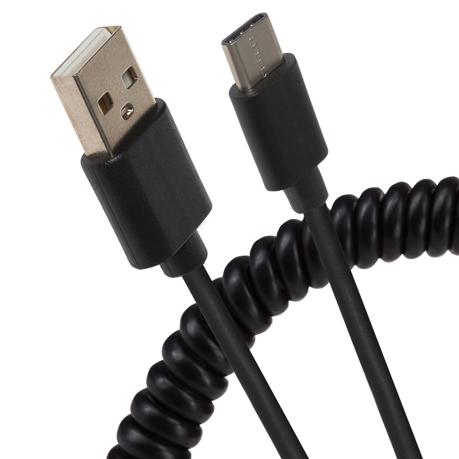 USB to Micro USB B Coiled Curly Cable Black Extends to 1m