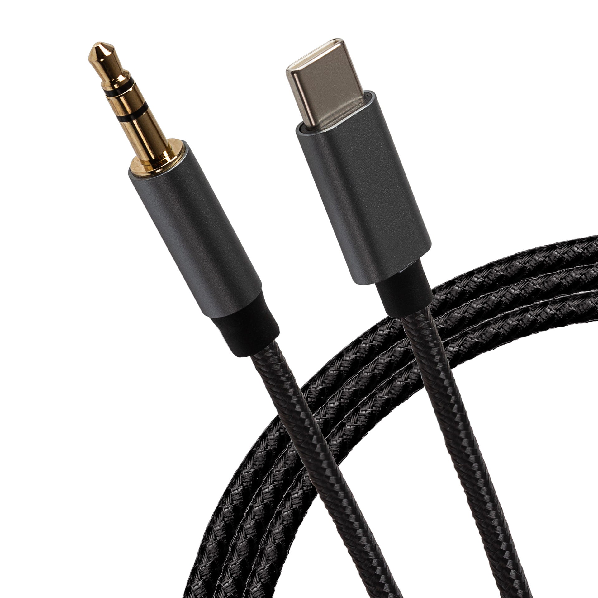 USB C to 3.5mm Aux Stereo 3 Pole Jack Plug Braided Cable Black 2m
