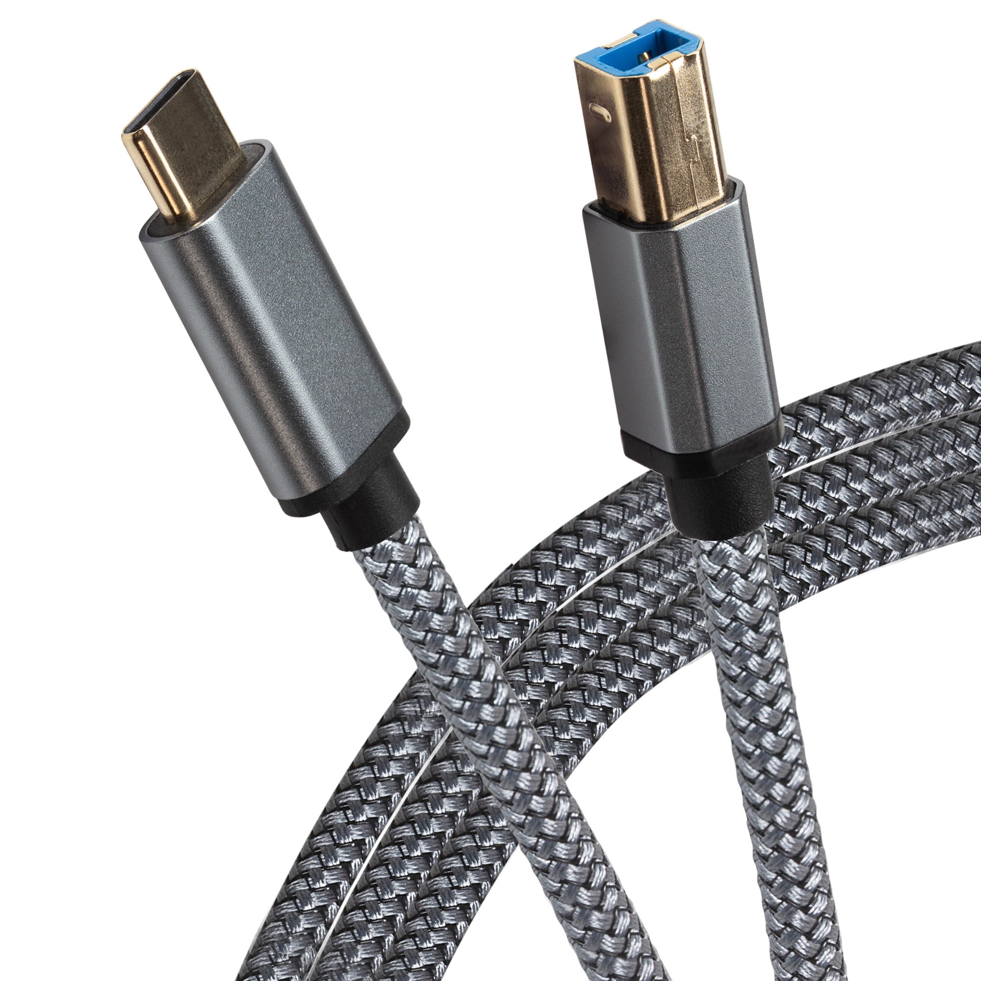 USB C to USB B Braided Cable Silver 2m