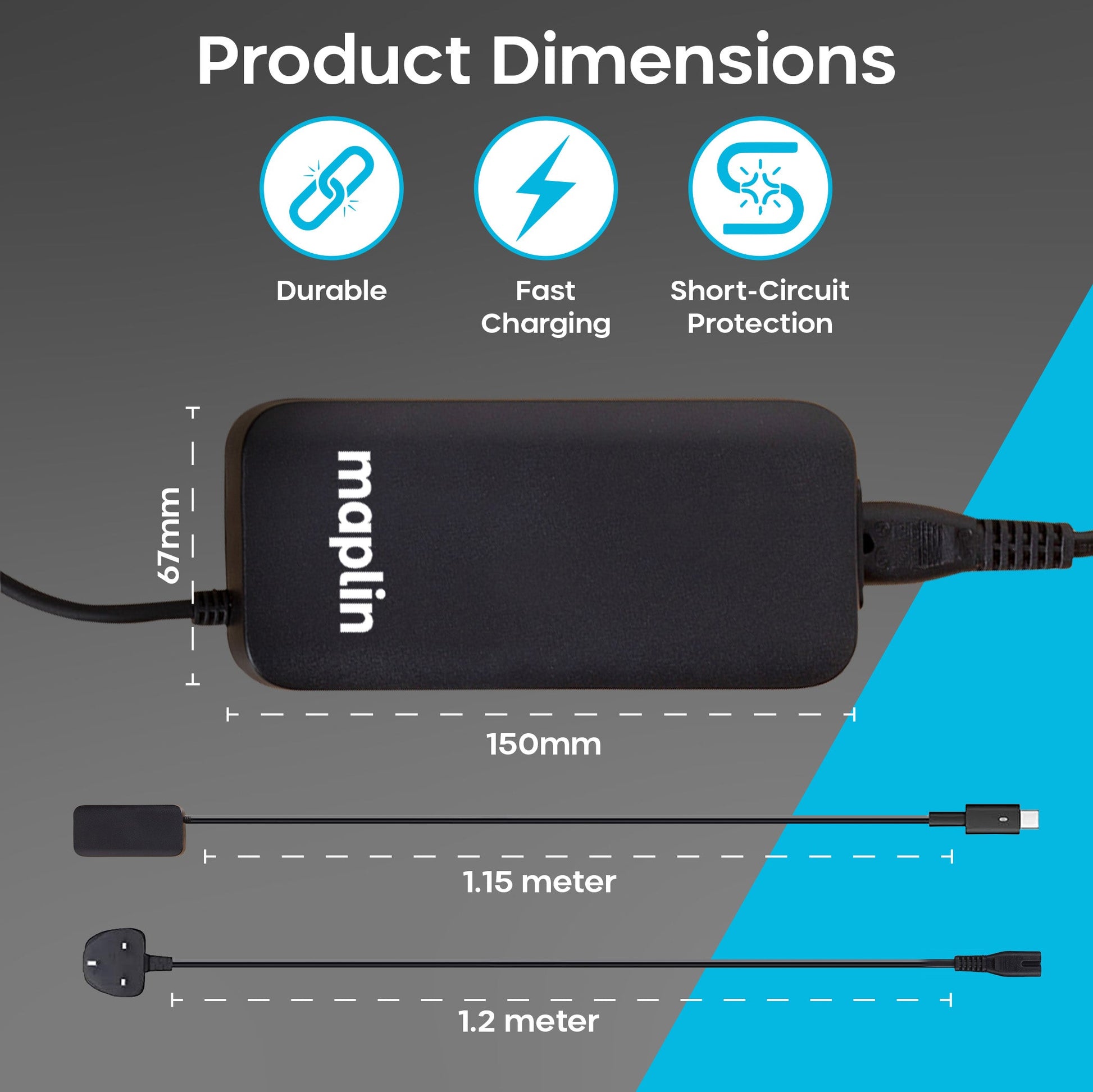 Maplin 112W USB-C Laptop Charger Power Supply with 1x USB-A 2.4A PD Port - maplin.co.uk