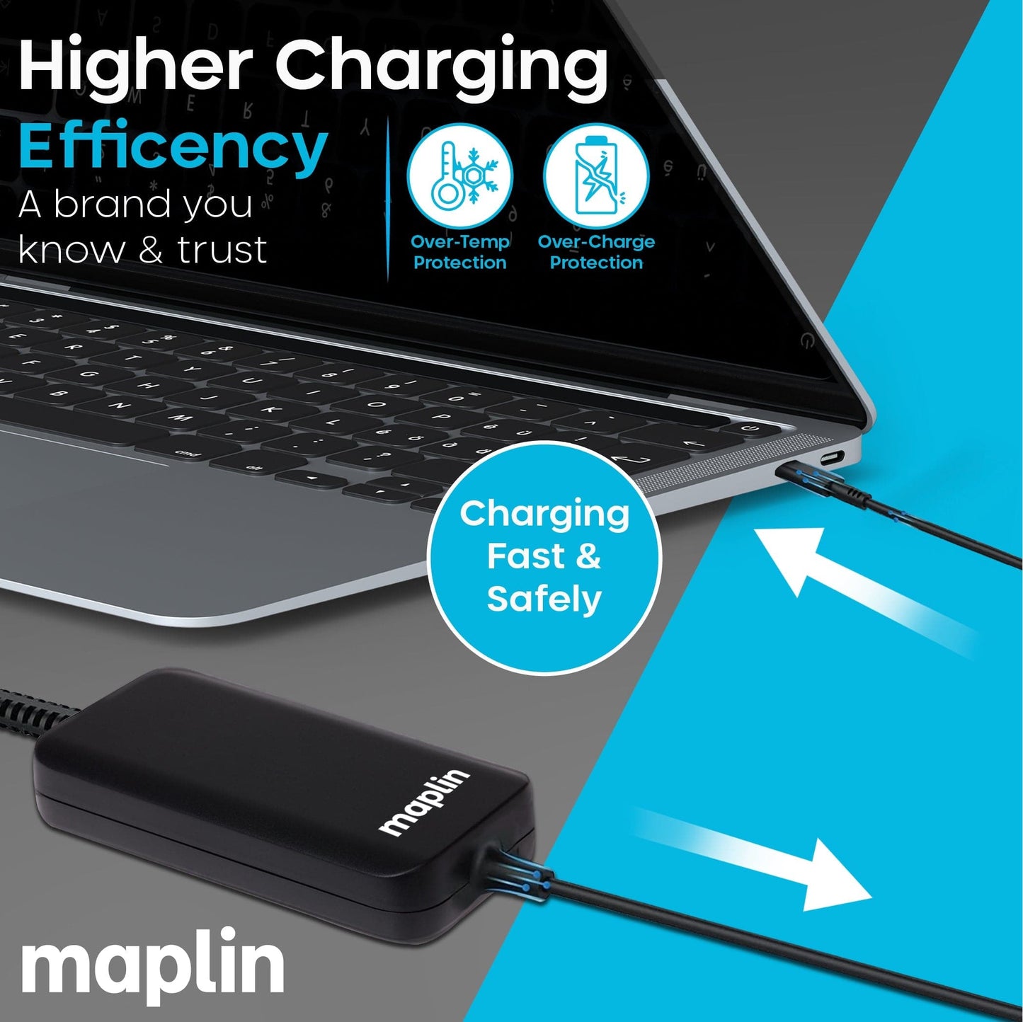 Maplin 112W USB-C Laptop Charger Power Supply with 1x USB-A 2.4A PD Port - maplin.co.uk