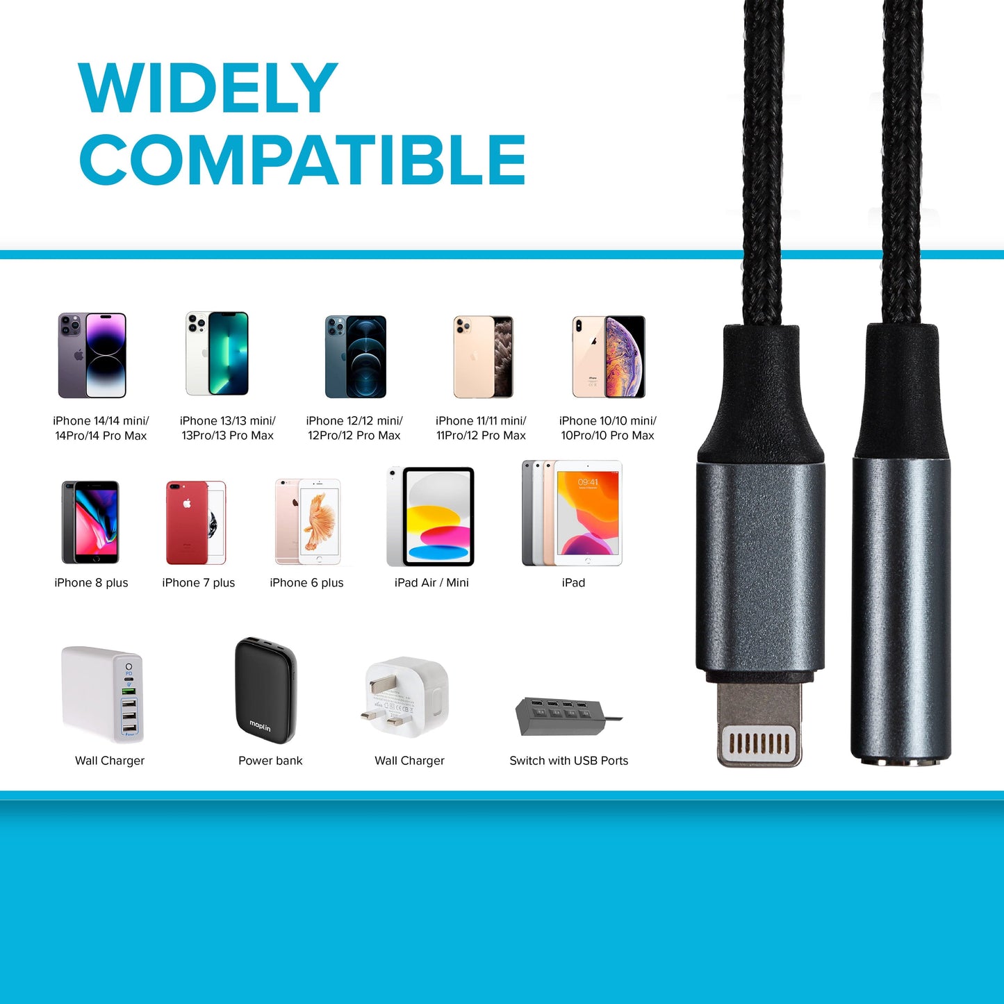 Maplin Lightning to 3.5mm Female Headphone Jack Audio Adapter - Black, 5cm - maplin.co.uk