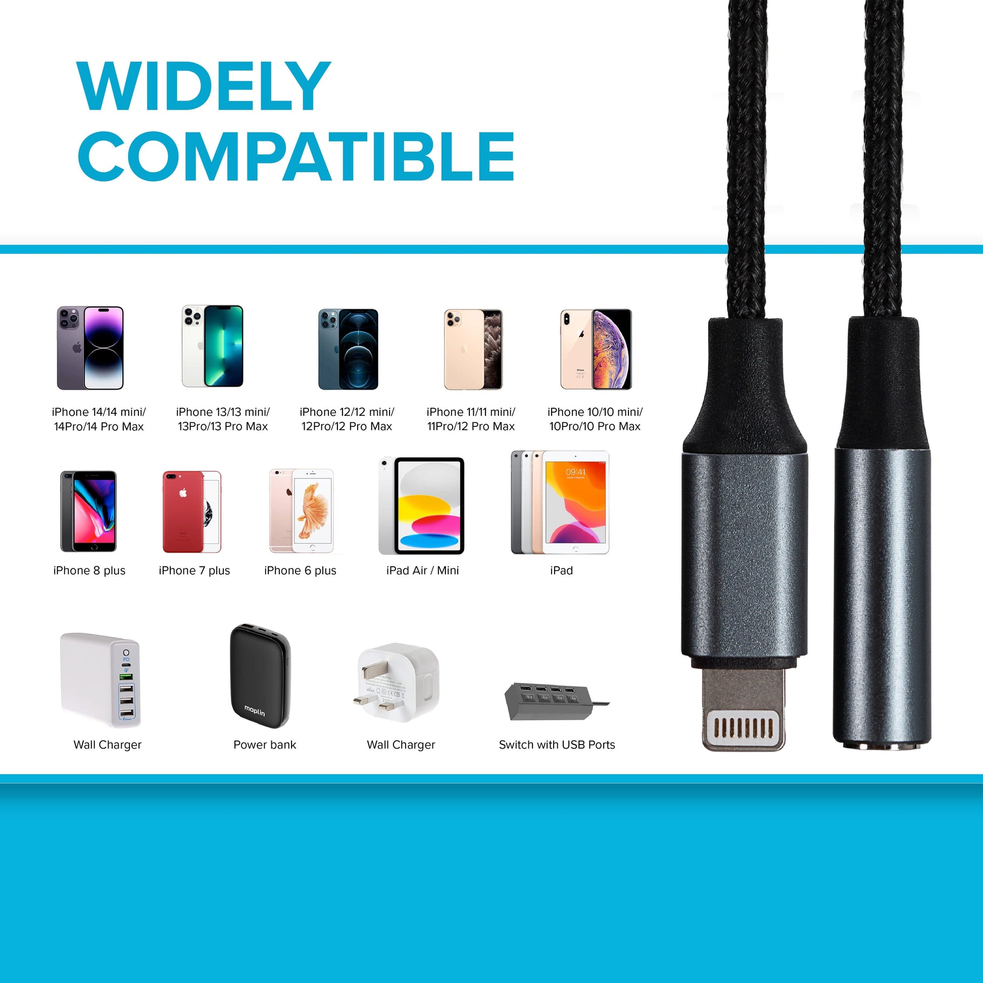 Maplin Lightning to 3.5mm Female Headphone Jack Audio Adapter - Black, 5cm - maplin.co.uk