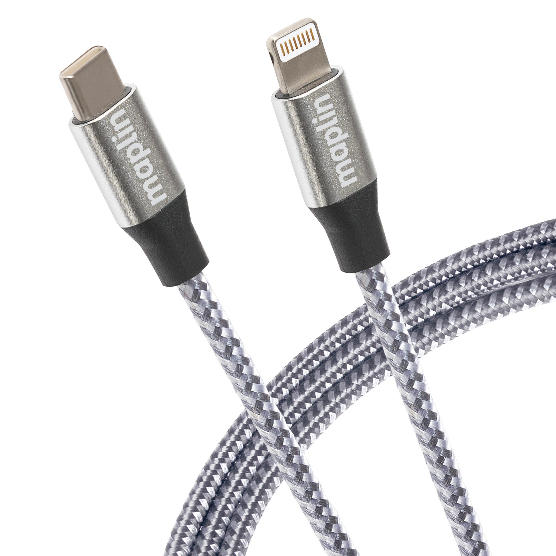 Maplin Lightning to USB-C 20W High Speed Braided Cable Silver