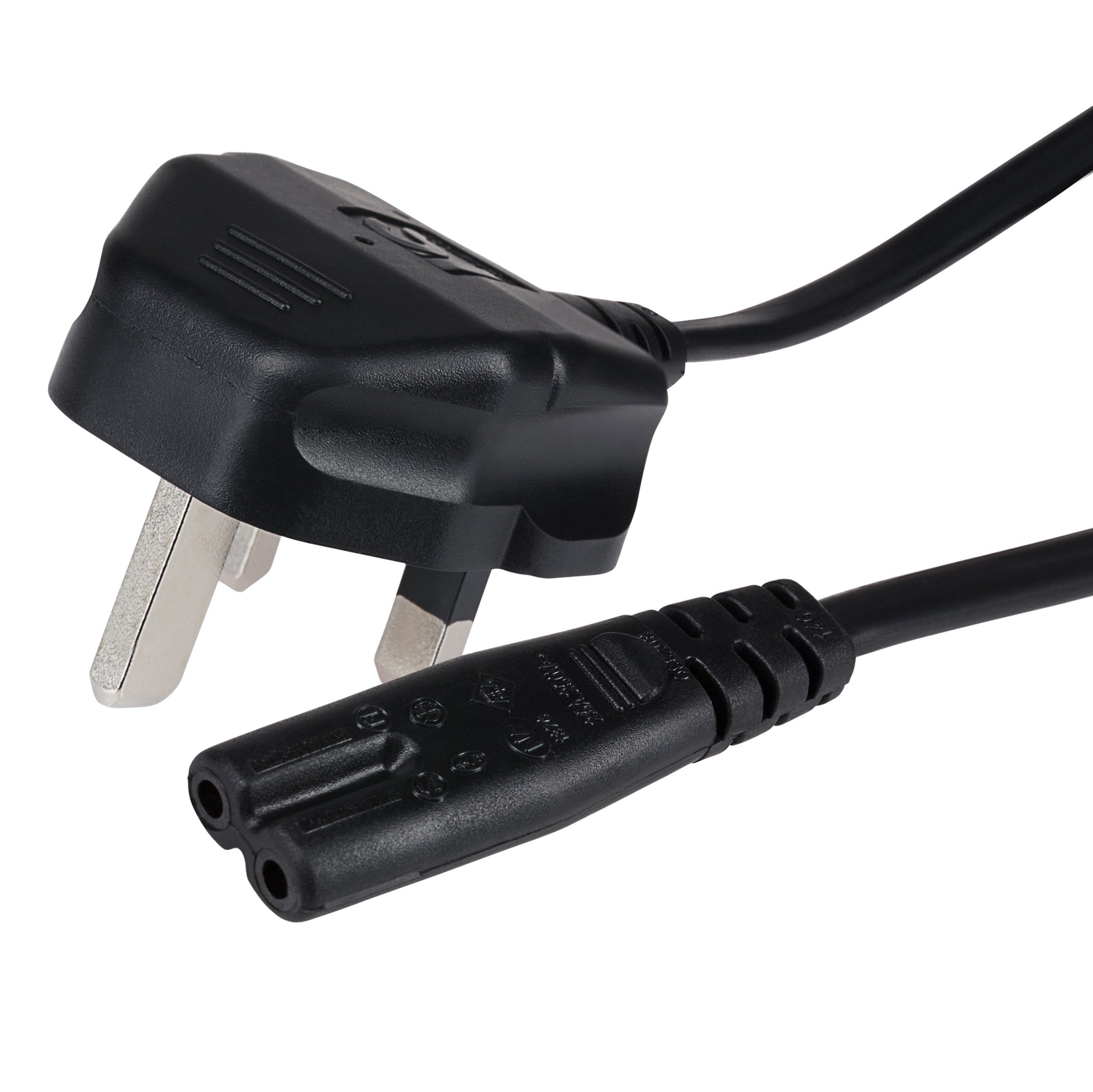 Power Lead IEC C7 Fig 8 2 Pin Plug to Pin Mains Plug 1.5m 3 Amp Fuse