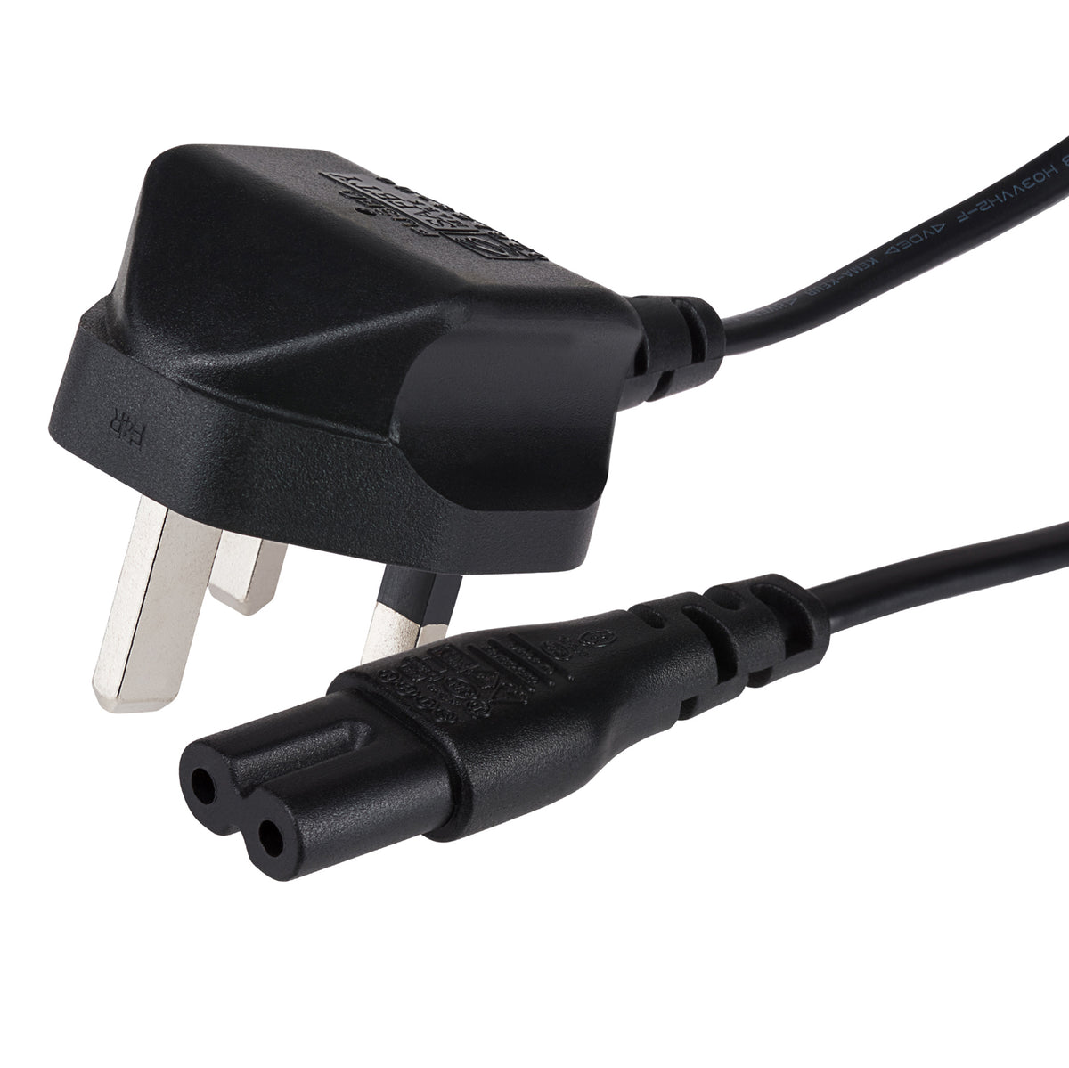 Power Lead IEC C7 Fig 8 2 Pin Plug to Pin Mains Plug 1m 13 Amp Fuse