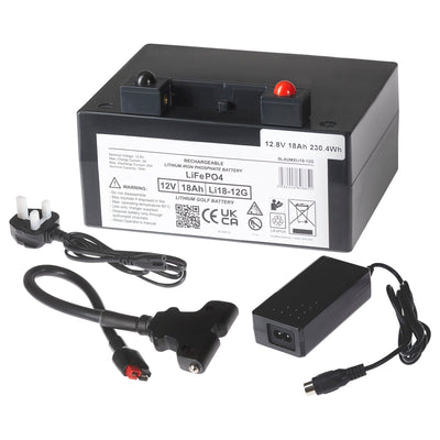 Maplin 27 Hole 18Ah 12V Golf Trolley Lithium LiFePO4 Battery with Charger & Cable - maplin.co.uk