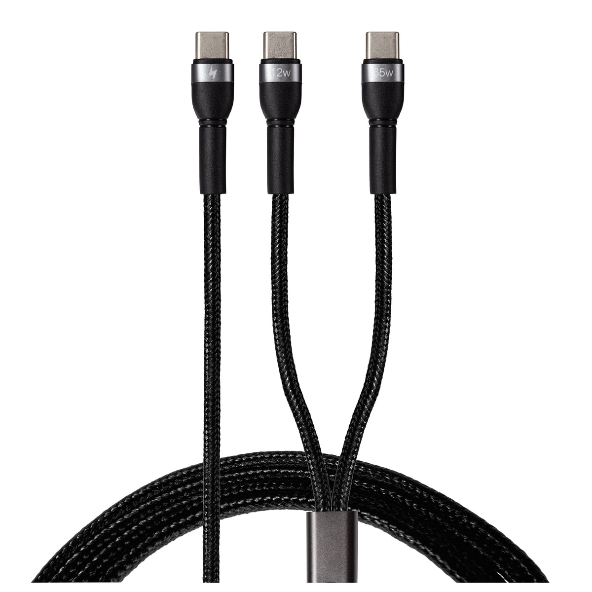 Maplin USB-C to 2-in-1 Multi-Charging USB-C 65W & USB-C 12W Braided Cable - Black