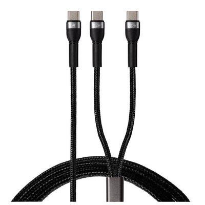 Maplin USB-C to 2-in-1 Multi-Charging USB-C 65W & USB-C 12W Braided Cable - Black