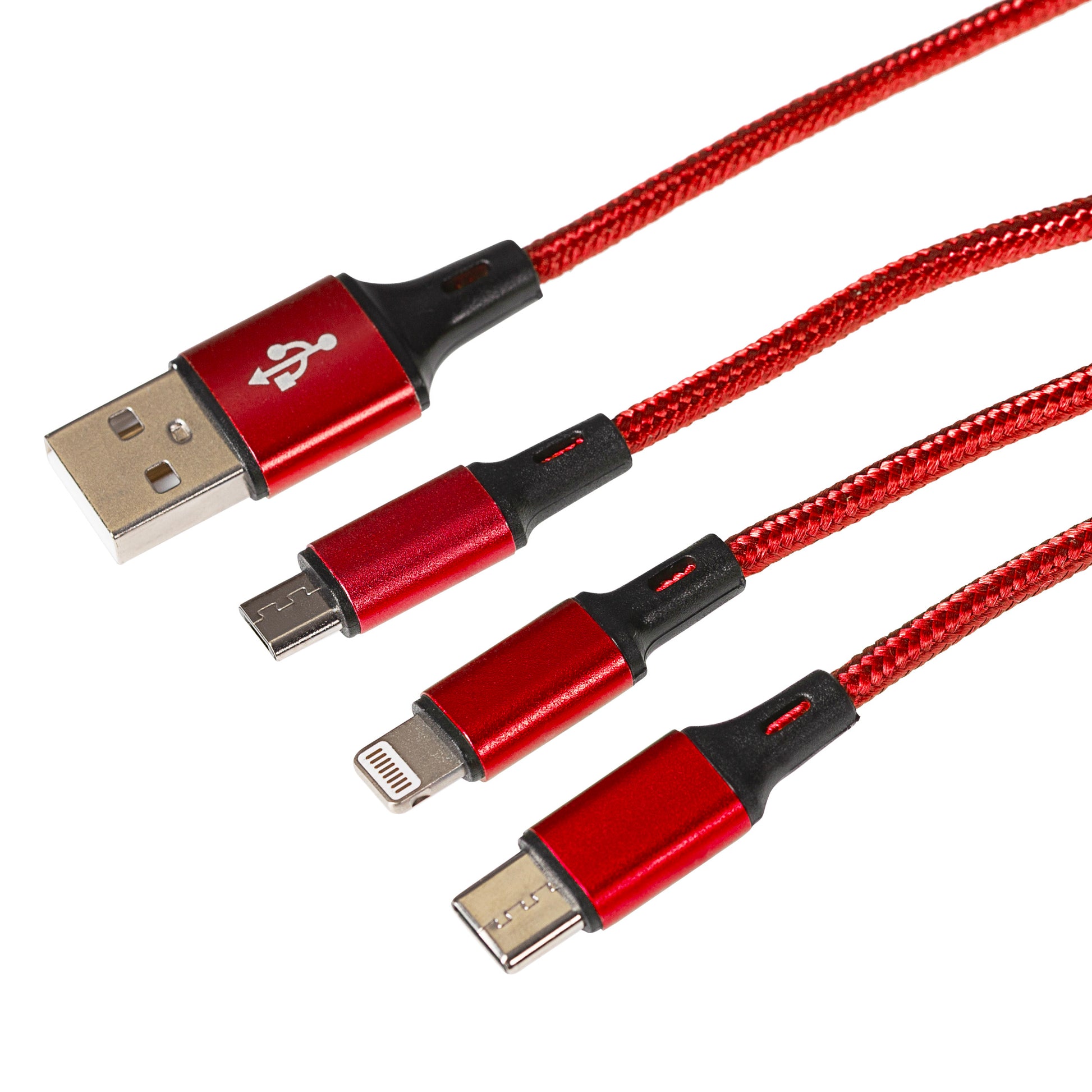 Maplin 3-in-1 USB-A to USB-C / Lightning / Micro USB Braided Charging Cable - 1.2m - maplin.co.uk