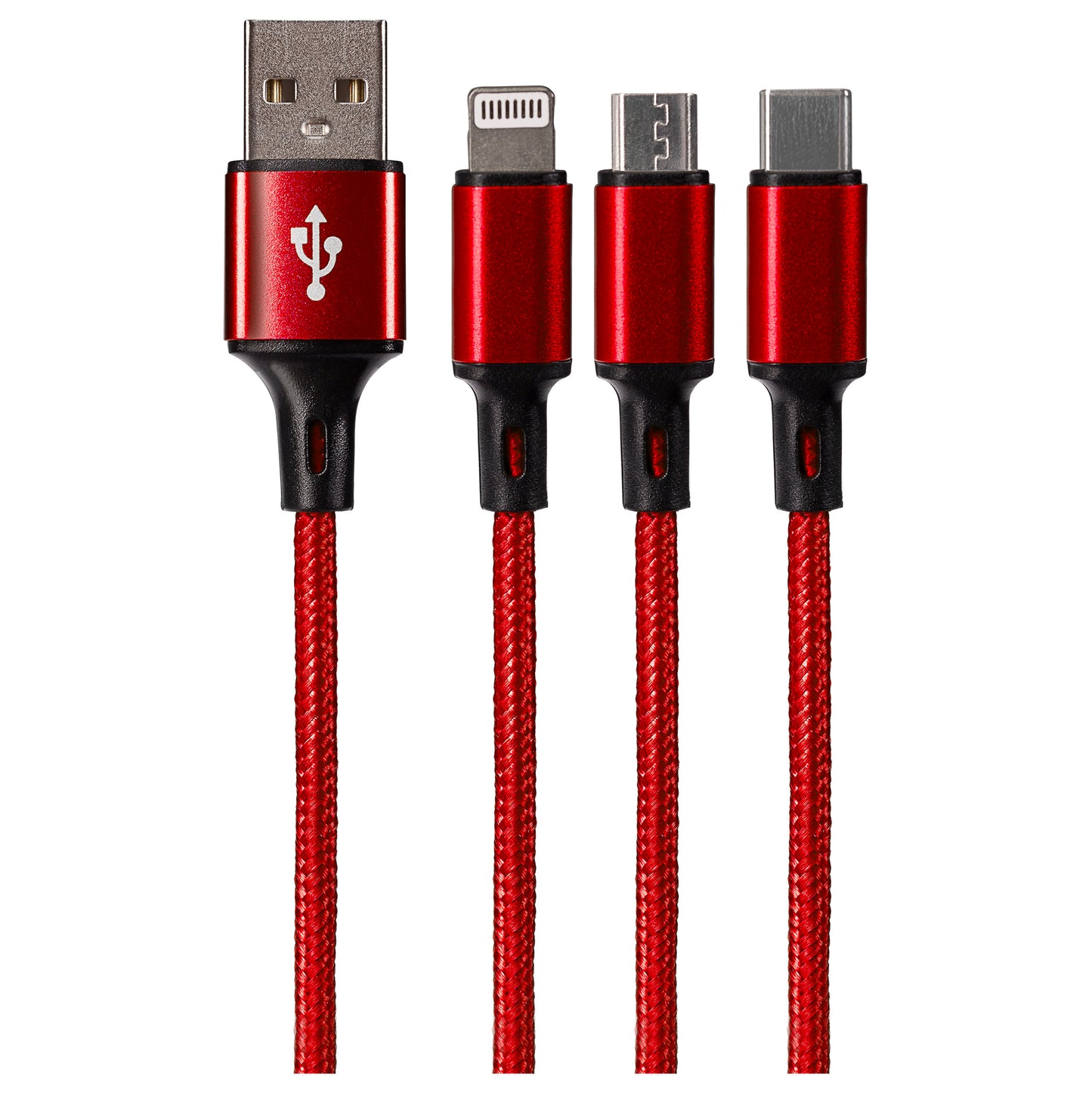 Maplin 3-in-1 USB-A to USB-C / Lightning / Micro USB Braided Charging Cable - 1.2m - maplin.co.uk