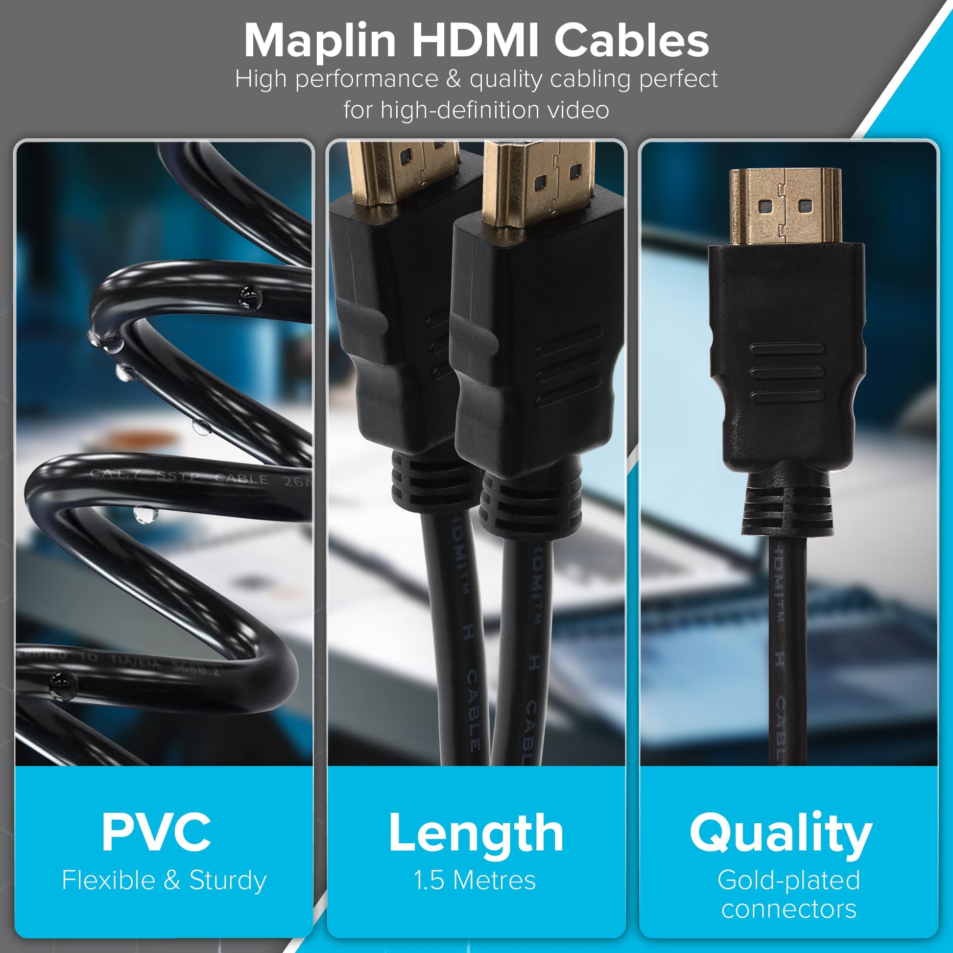 Maplin HDMI to HDMI 4K Ultra HD Cable - Black, 1.5m - maplin.co.uk