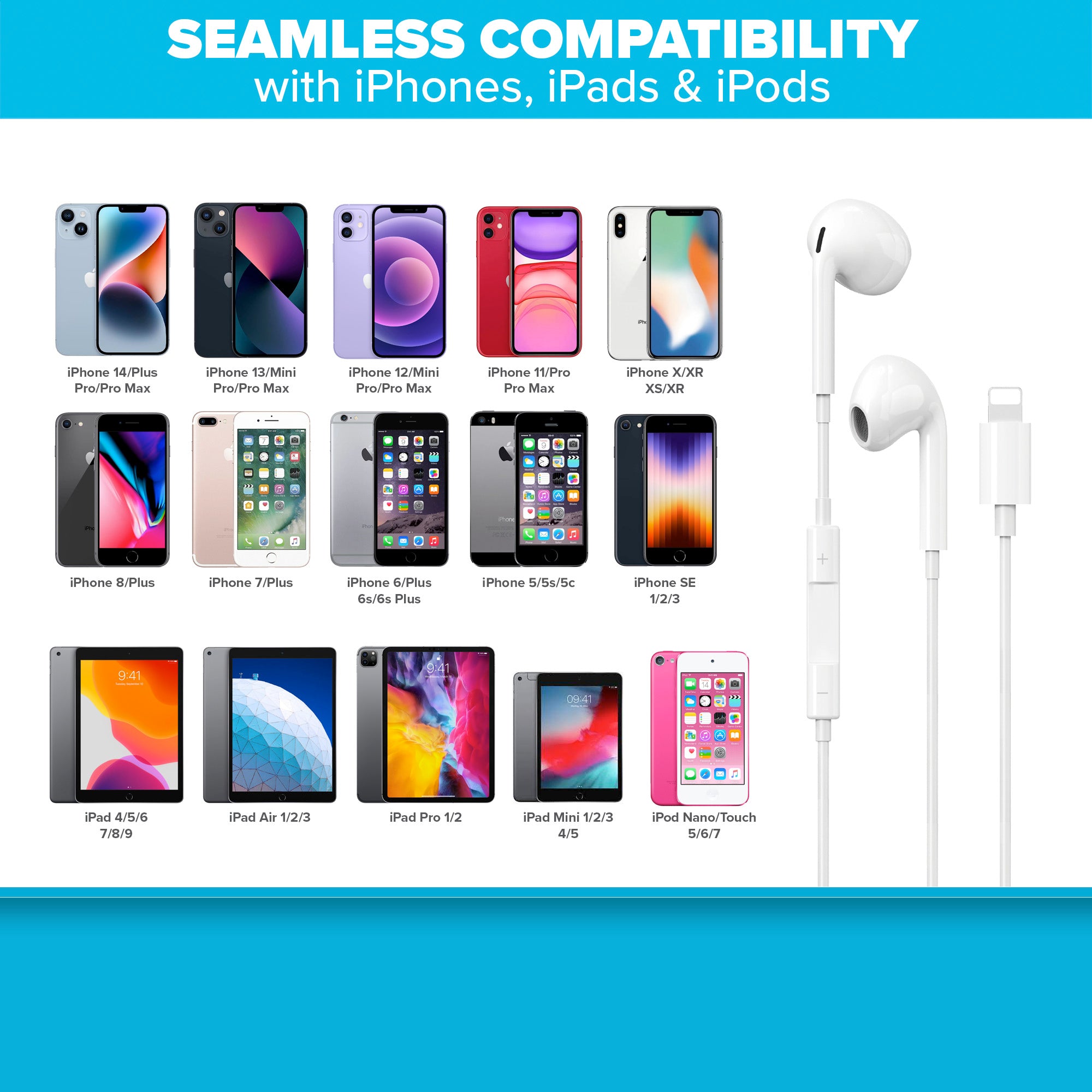 Maplin Wired Lightning Earbuds with Hands Free Calling & Volume Button - White