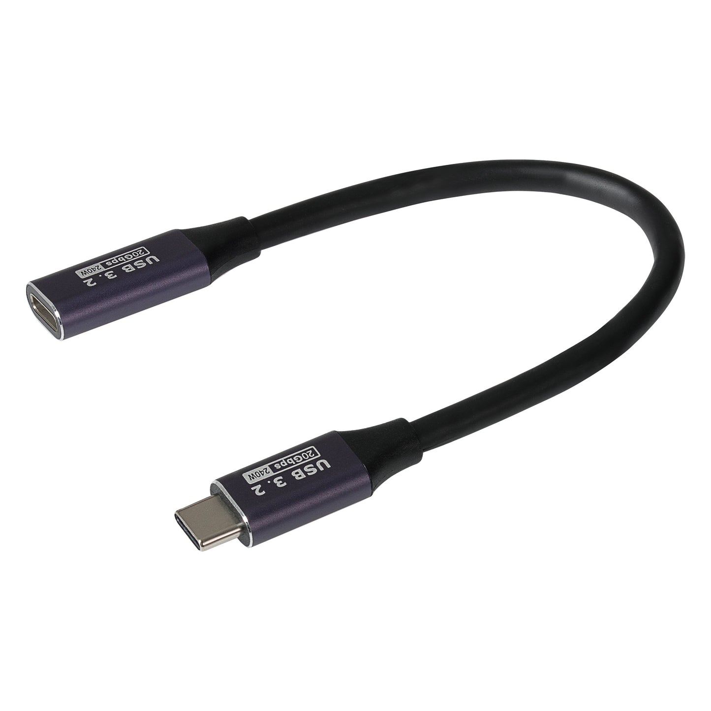 Maplin USB-C Male to USB-C Female Extension Cable - Black, 0.2m