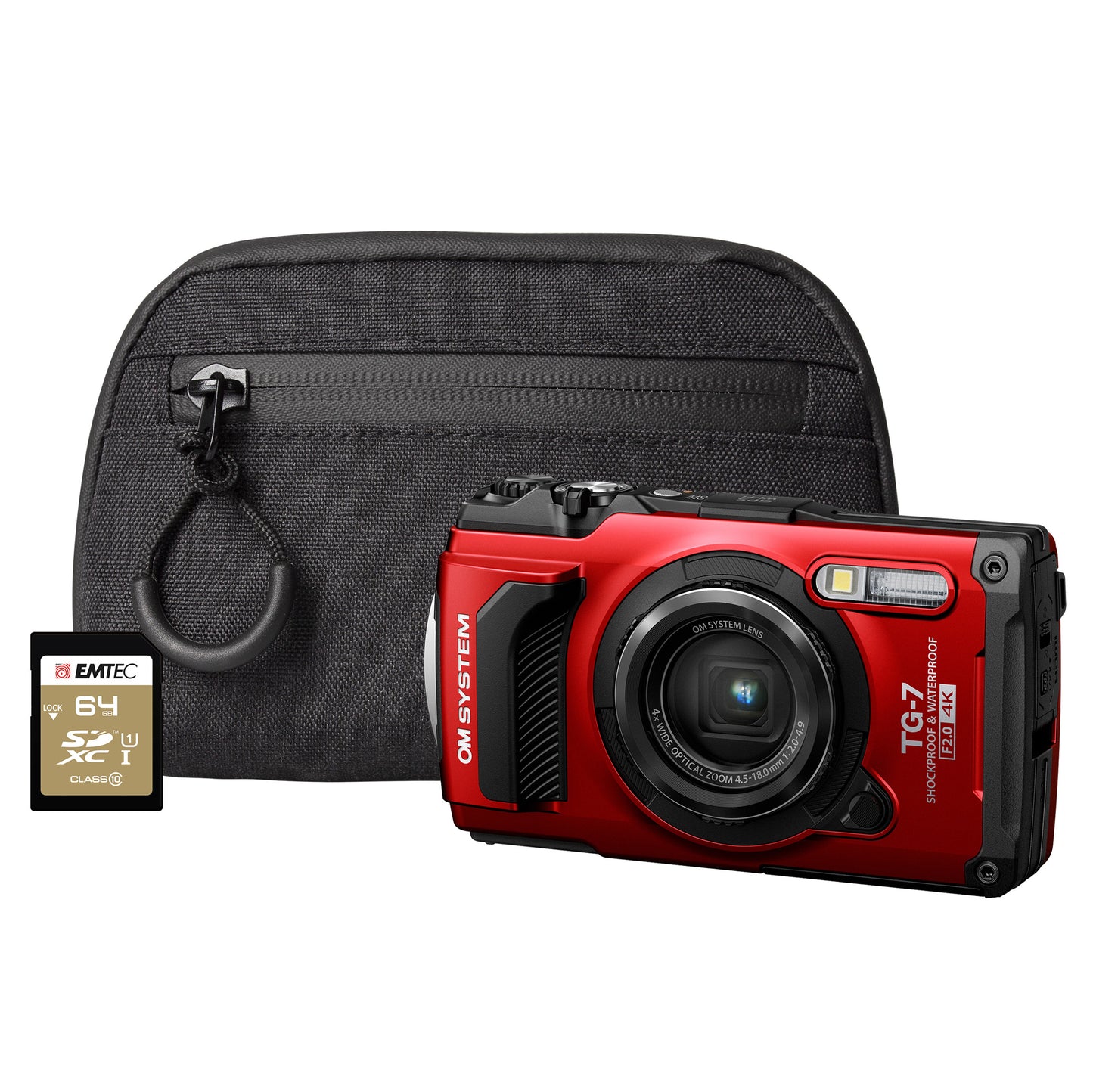 OM System TG-7 12MP 4x Zoom Tough Compact Camera Camera + 64GB SD Card + Case