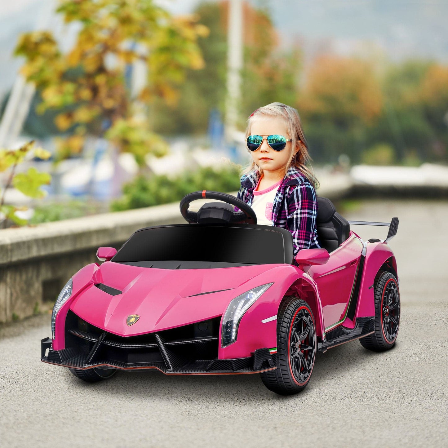 Maplin Plus Licensed Lamborghini Veneno 12V Electric Ride On Car with Portable Battery, Remote, Music & Horn - maplin.co.uk