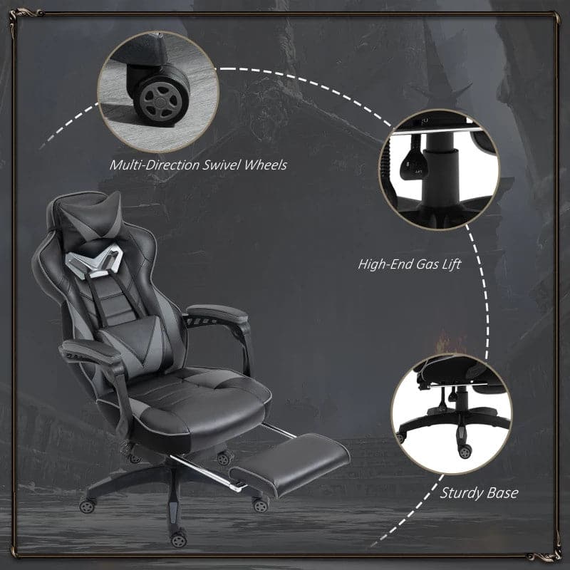 Maplin Plus Ergonomic Racing Adjustable Reclining Gaming Office Chair with Headrest, Lumbar Support & Retractable Footrest
