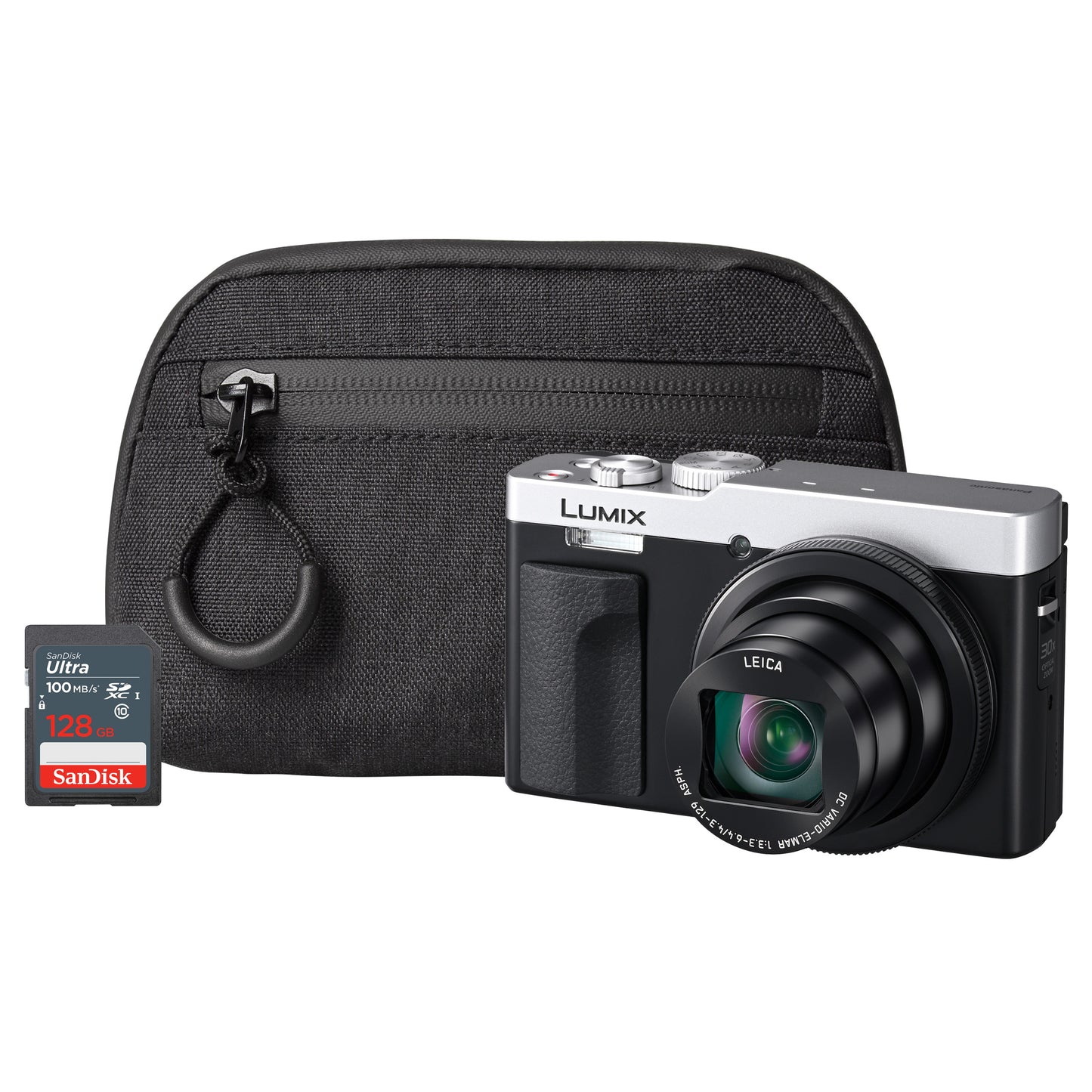 Panasonic Lumix DC-TZ99 Compact Camera - Silver Camera + 128GB SD Card + System Bag