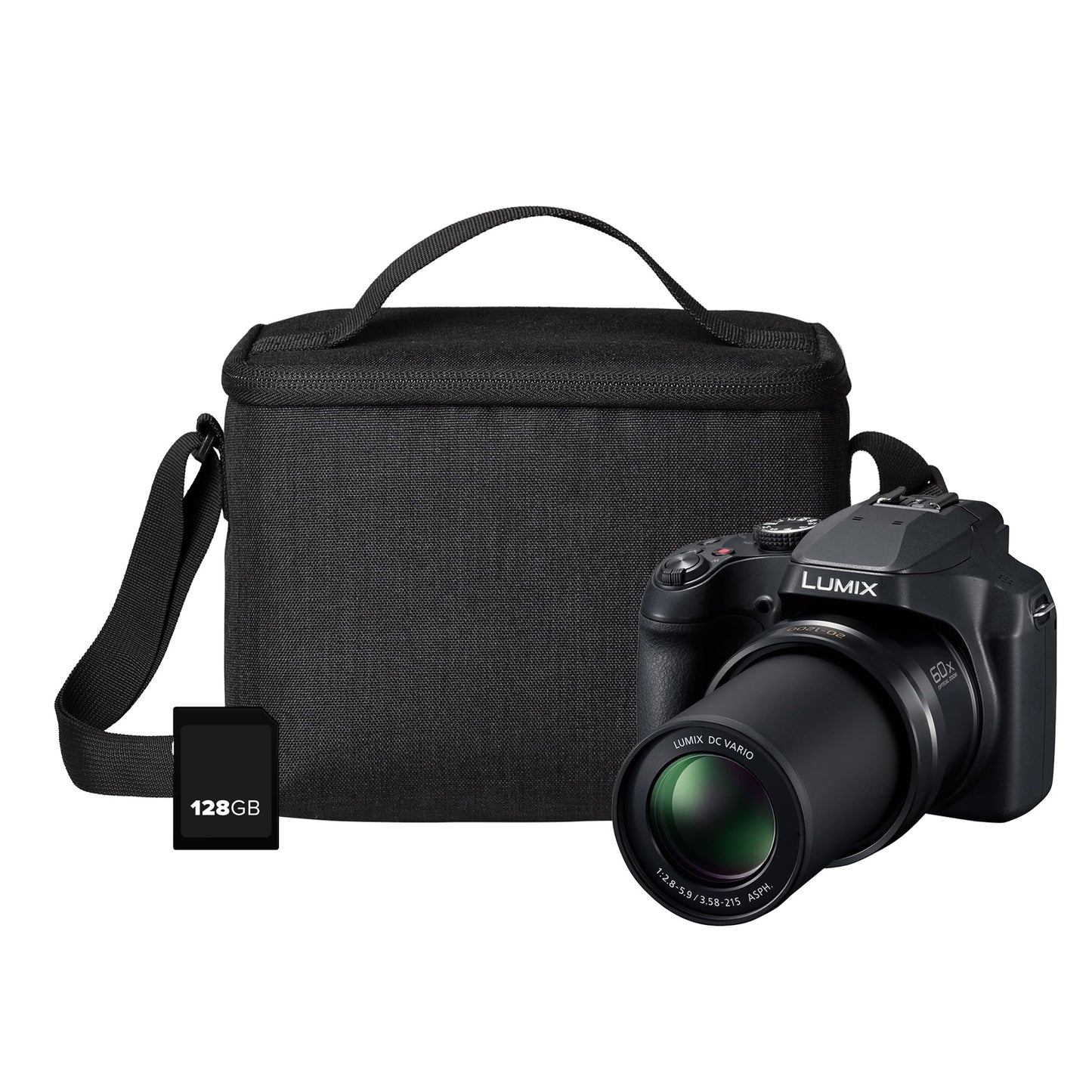 Panasonic Lumix DMC-FZ82D 18MP Bridge Camera - Black Camera + Sandisk 128GB SD Card + System Bag