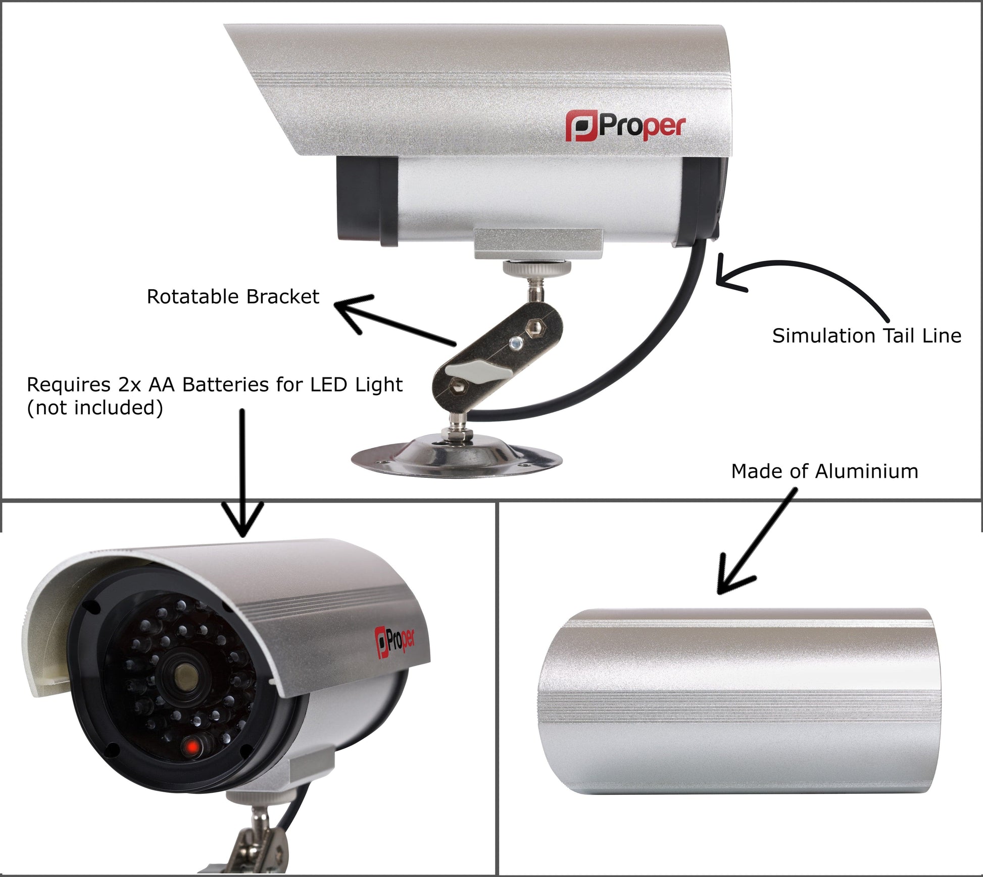 ProperAV Imitation Dummy Security Camera - Silver - maplin.co.uk