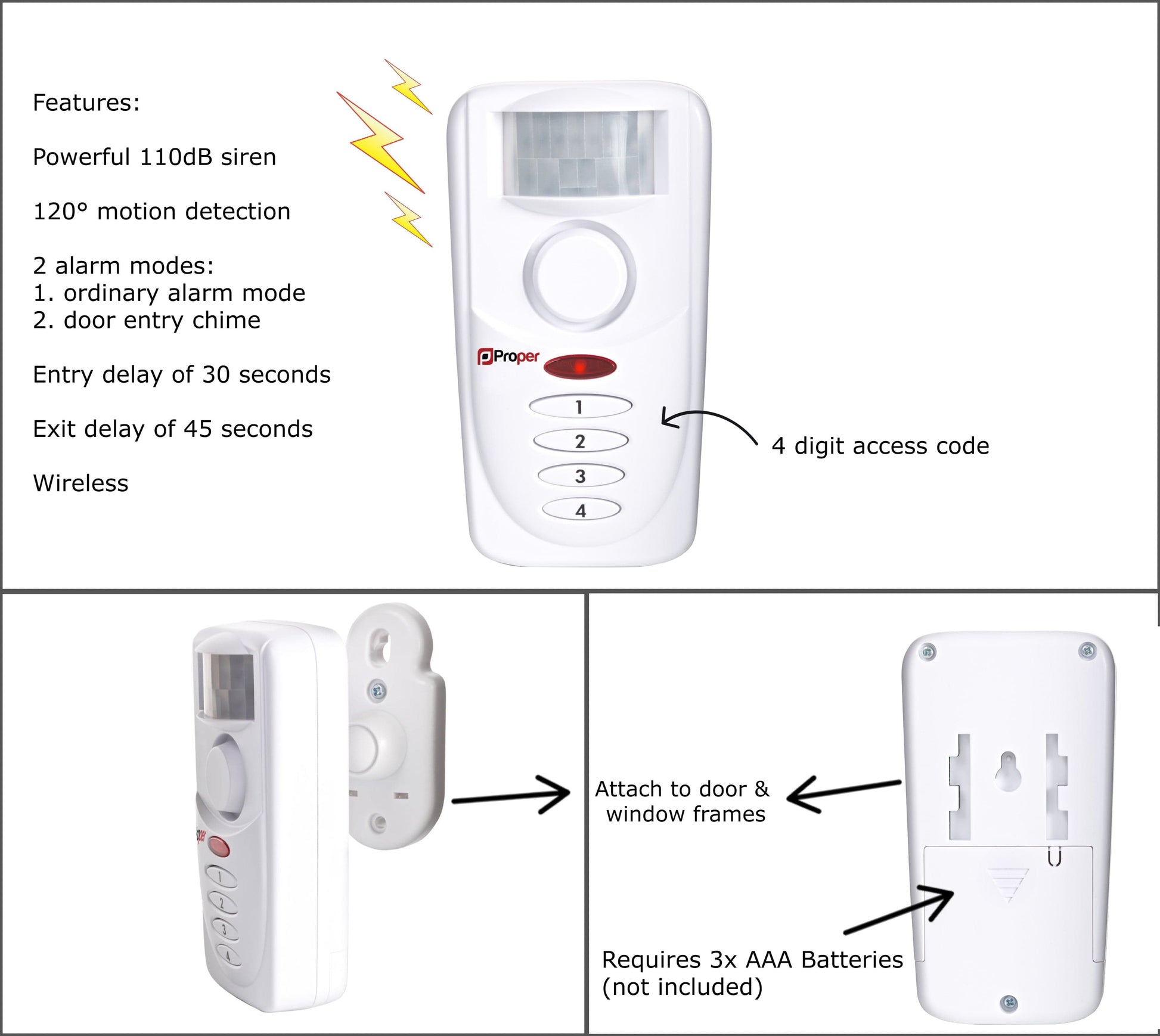 ProperAV Motion Sensing PIR Alarm - maplin.co.uk