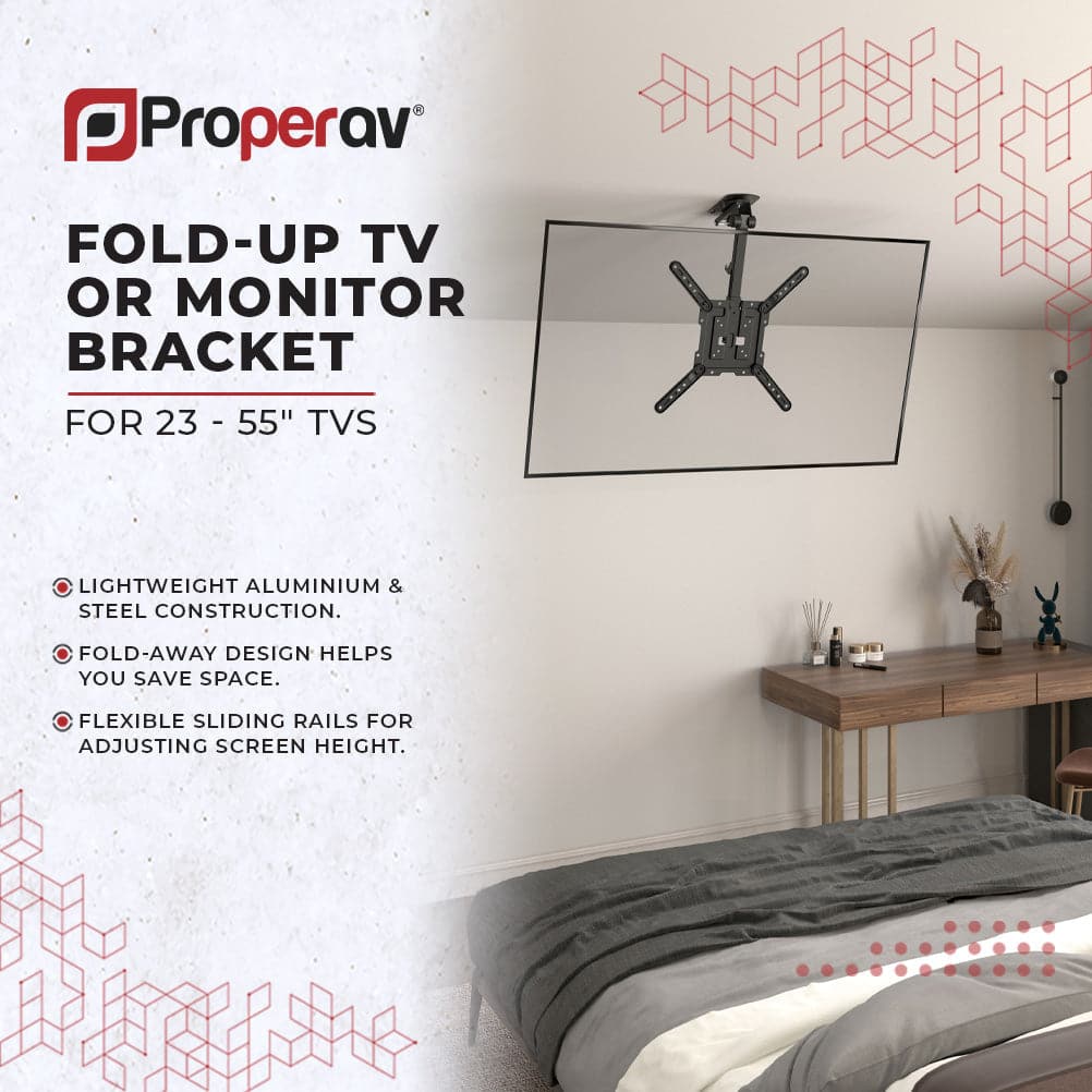 ProperAV Retractable Fold-Up 23" - 55" Ceiling Mounted TV Bracket (20kg Capacity / VESA Max. 400x400) - Black