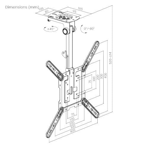ProperAV Retractable Fold-Up Ceiling TV Bracket (23